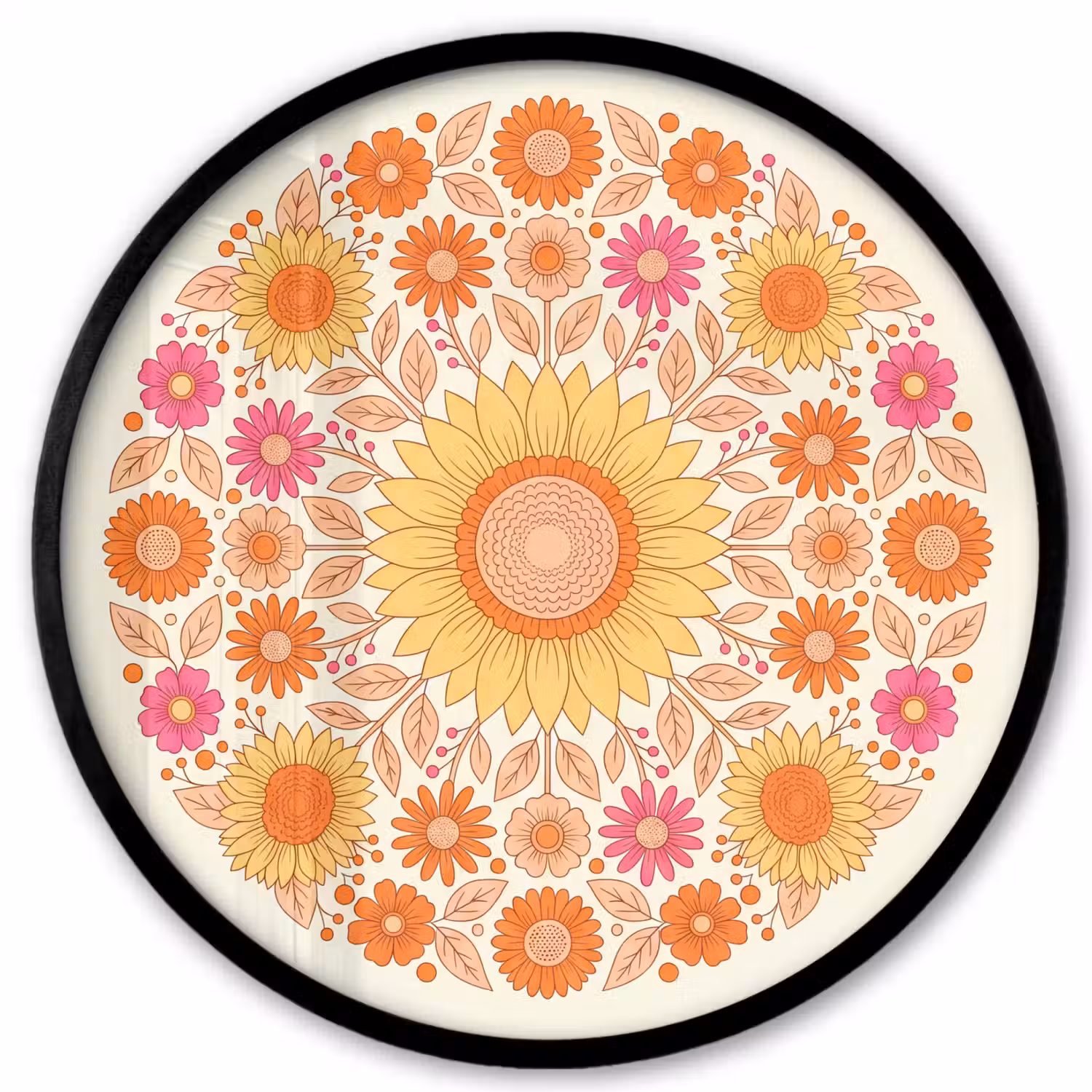 Bloemen - Mandala - Patroon - Kleurrijk Fotolijst rond zonder passe partout klein -3d