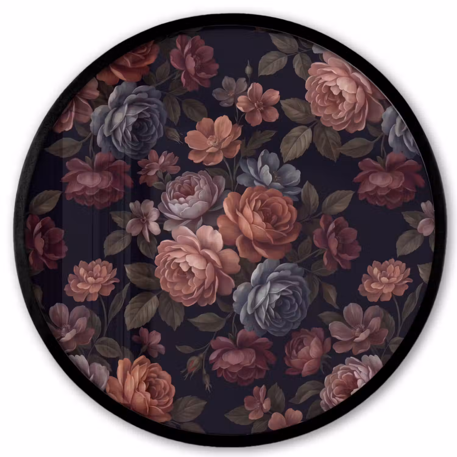 Bloemen - Patroon - Vintage - Donker - Roze Fotolijst rond zonder passe partout klein -3d