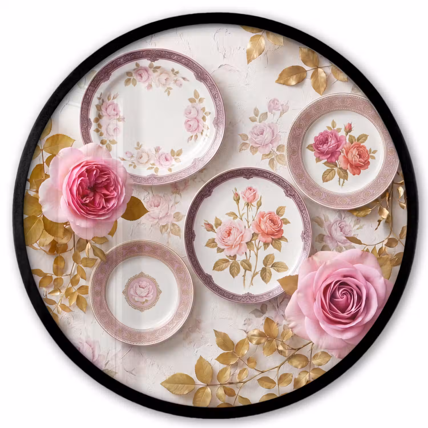Bloemen - Patroon - Vintage - Roze - Decoratie Fotolijst rond zonder passe partout klein -3d