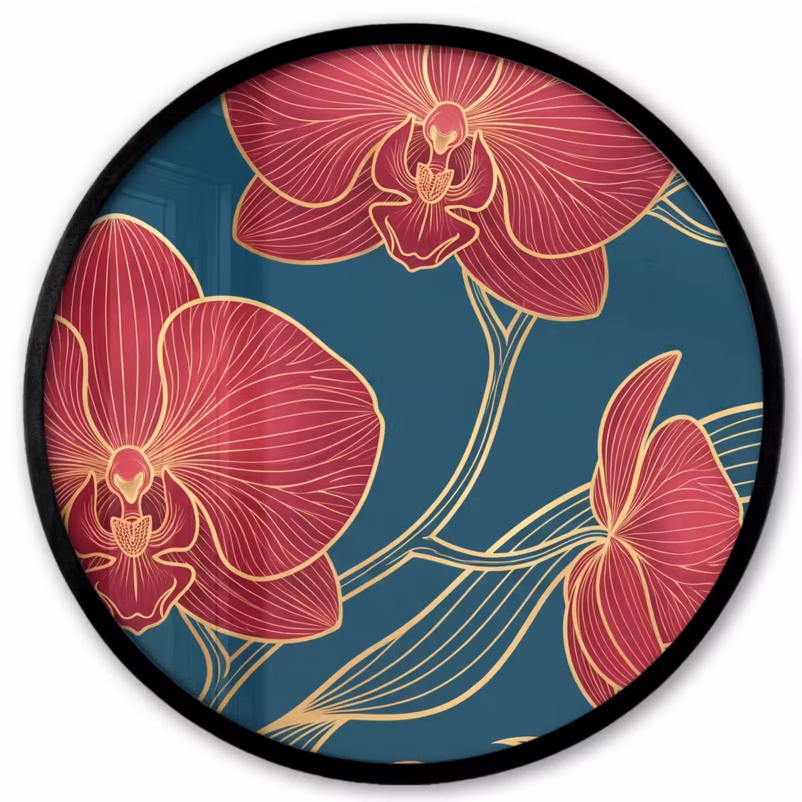 Ronde fotolijst - Bloemen - Rood - Goud - Bloemen - Rood - Goud Fotolijst rond zonder passe partout klein