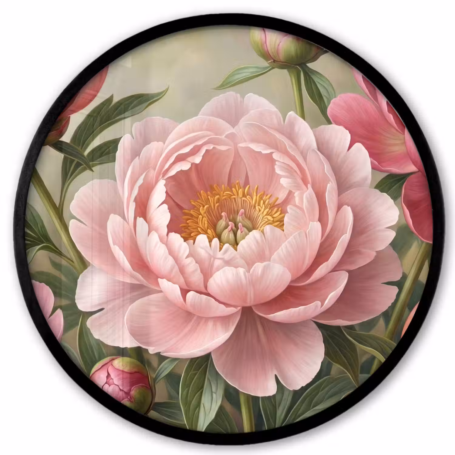 Bloemen - Roze - Klassiek - Gedetailleerd - Natuur Fotolijst rond zonder passe partout klein -3d