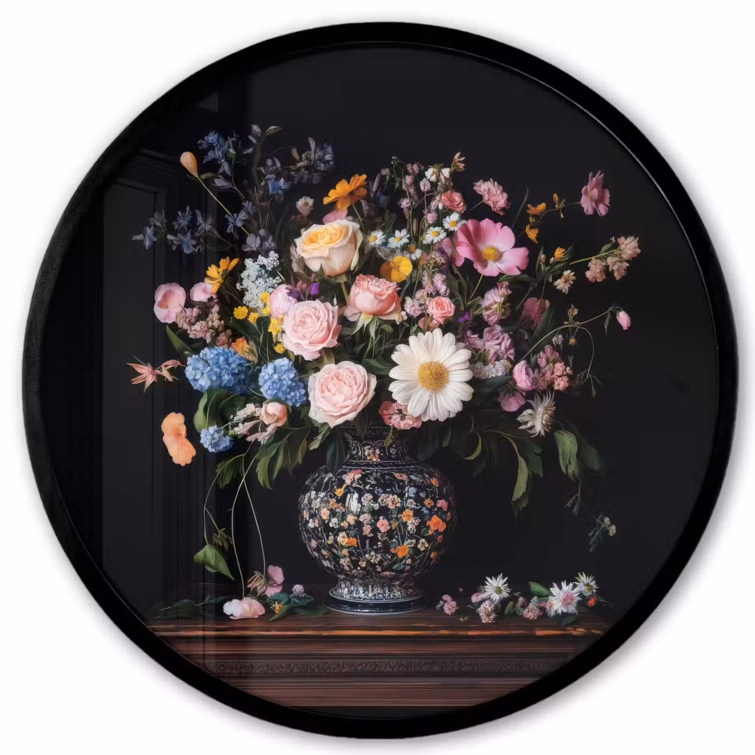Bloemenvaas - Hout - Bloemen - Boeket Fotolijst rond zonder passe partout klein -3d