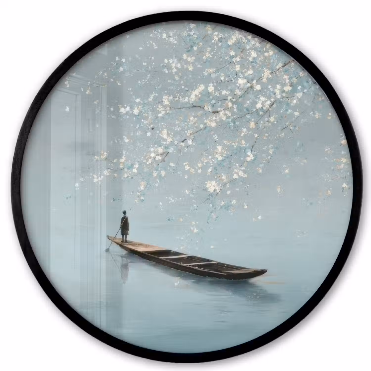 Bloesems - Minimalistisch - Wateroppervlak - Boot Fotolijst rond zonder passe partout klein -3d