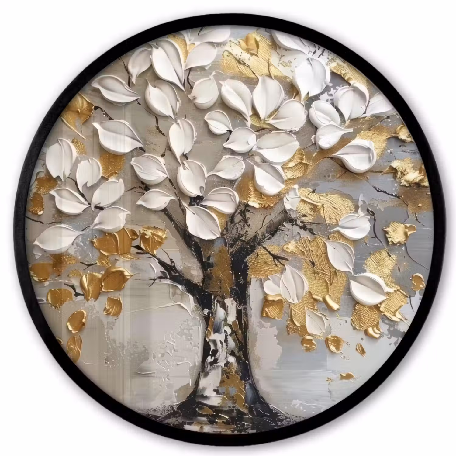 Boom - Beige - Grijs - Goud - Abstract Fotolijst rond zonder passe partout klein -3d