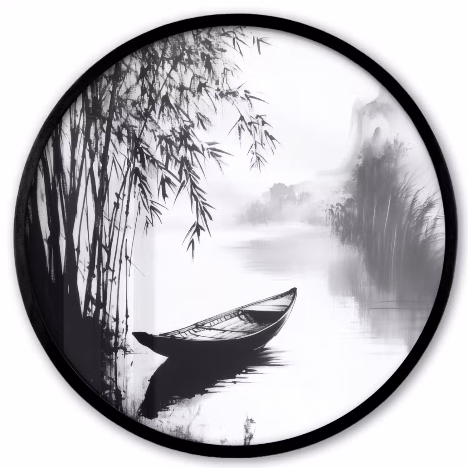 Boot - Rivier - Bamboe - Wit Fotolijst rond zonder passe partout klein -3d