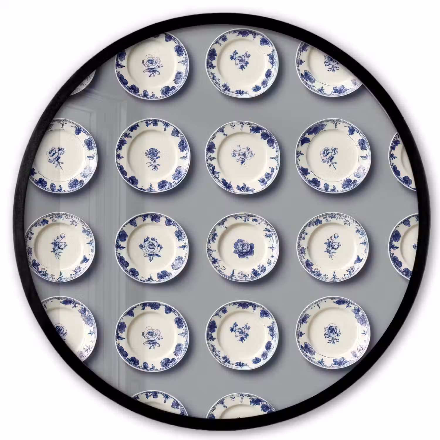 Borden - Bloemen - Blauw - Wit Fotolijst rond zonder passe partout klein 856 -3d