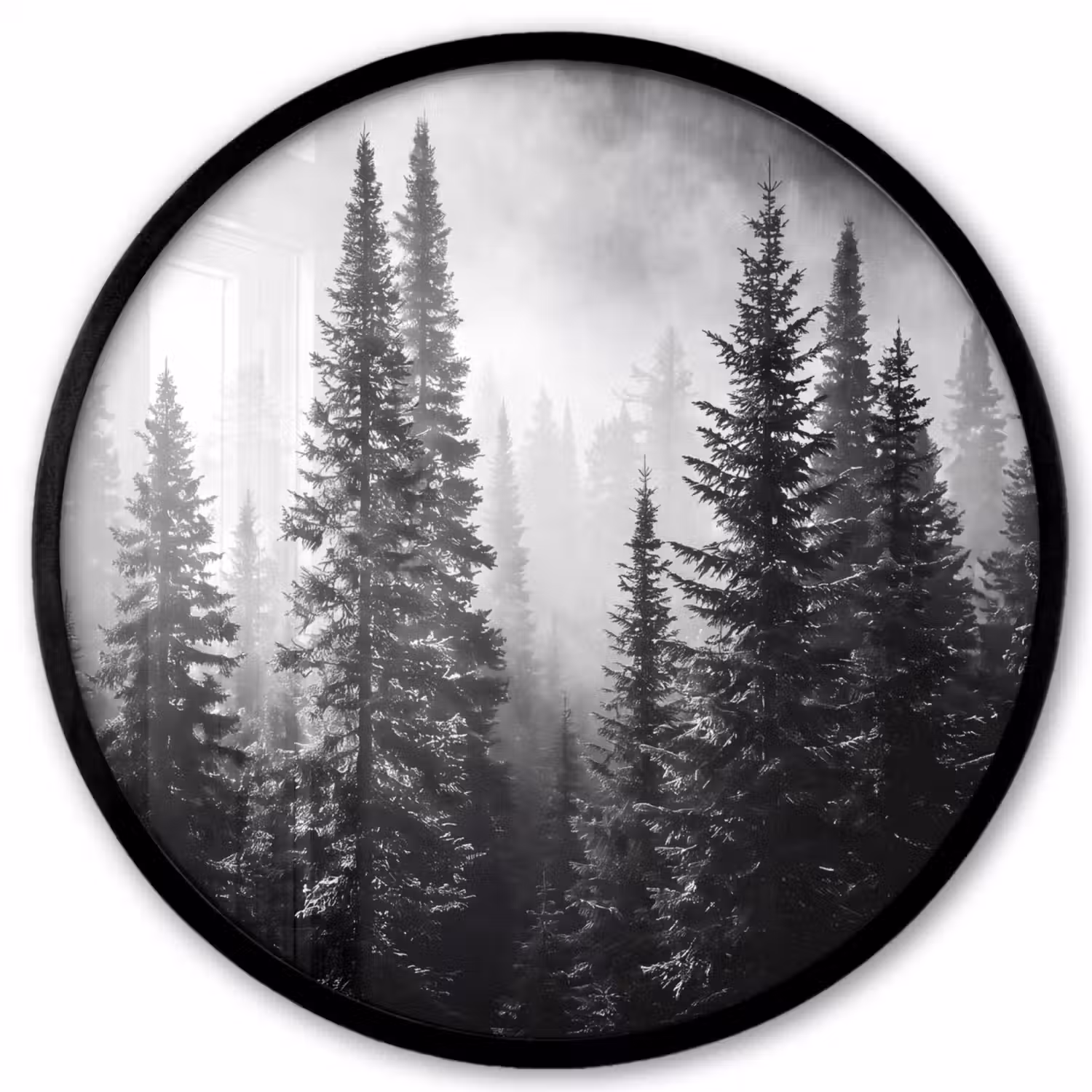 Bos - Mist - Winter - Monochroom - Natuur Fotolijst rond zonder passe partout klein -3d