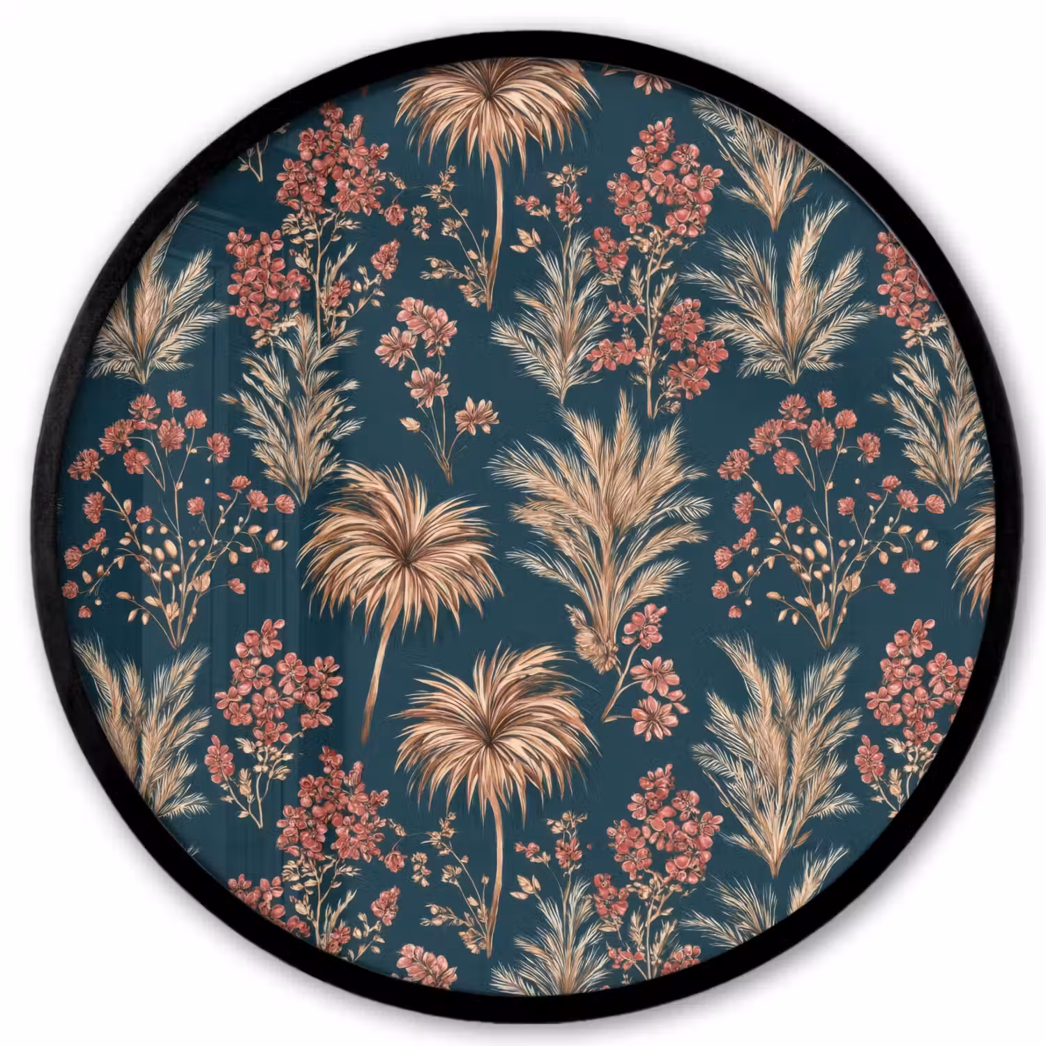 Botanisch - Patroon - Blauw Fotolijst rond zonder passe partout klein 856 -3d