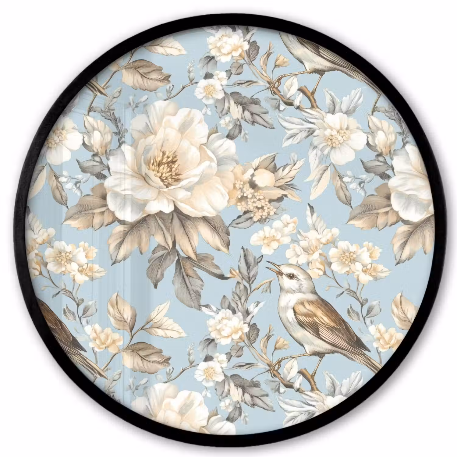 Botanisch - Zangvogel - Blauw Fotolijst rond zonder passe partout klein 856 -3d
