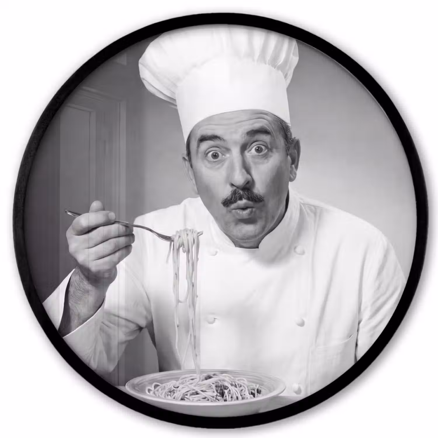Chef - Spaghetti - Pasta Fotolijst rond zonder passe partout klein -3d