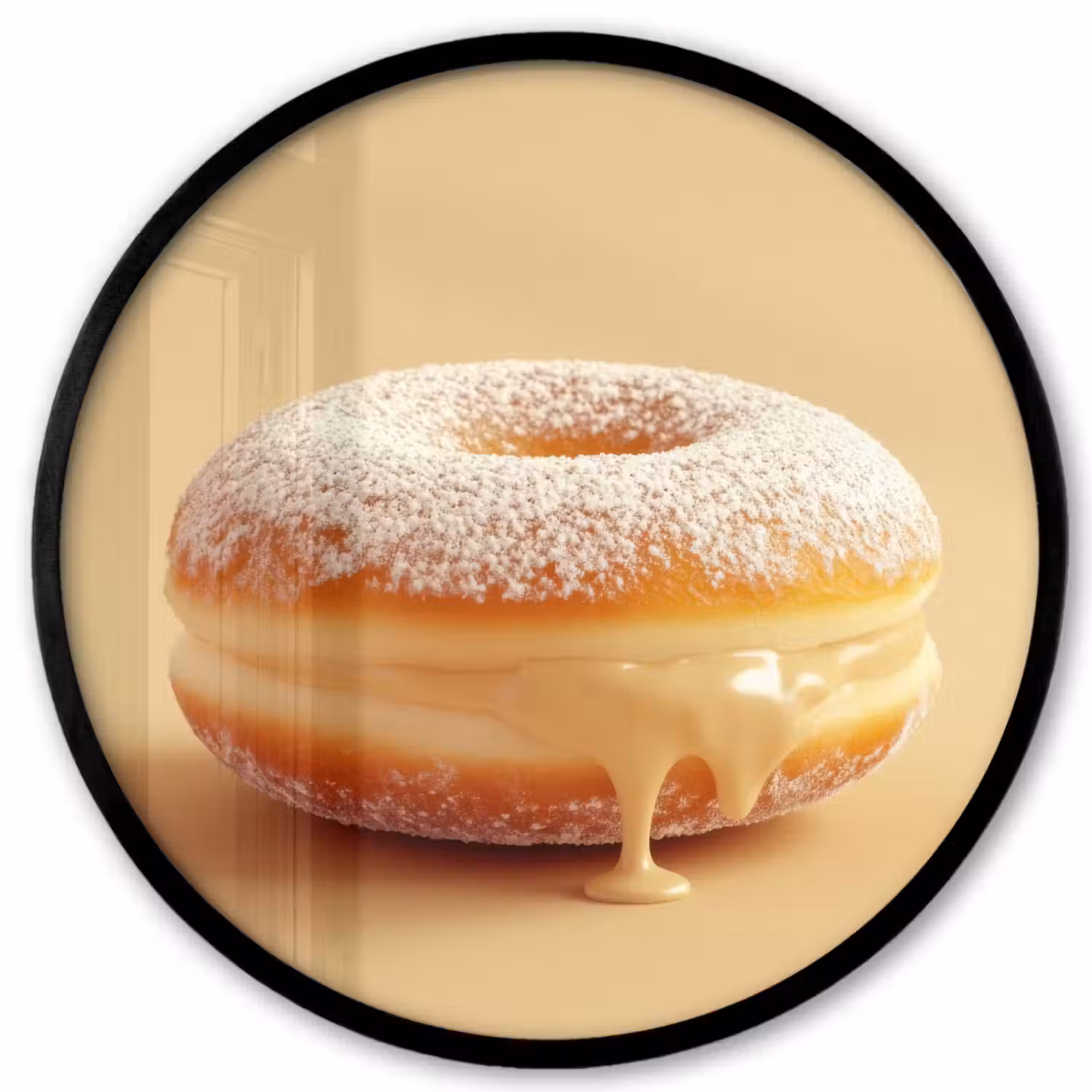 Donut - Romig - Poedersuiker - Beige Fotolijst rond zonder passe partout klein -3d