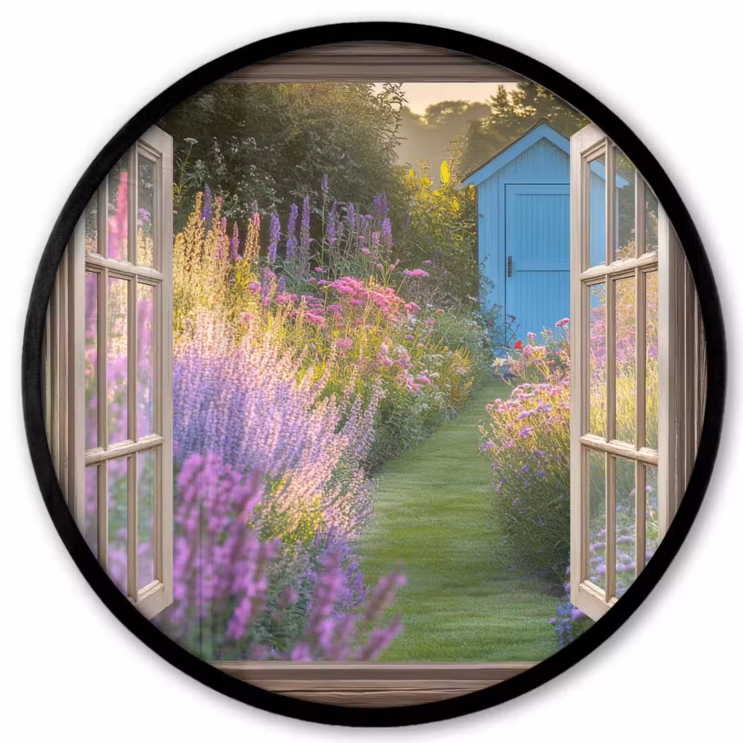 Doorkijk - Bloemen - Raam - Natuur Fotolijst rond zonder passe partout klein -3d
