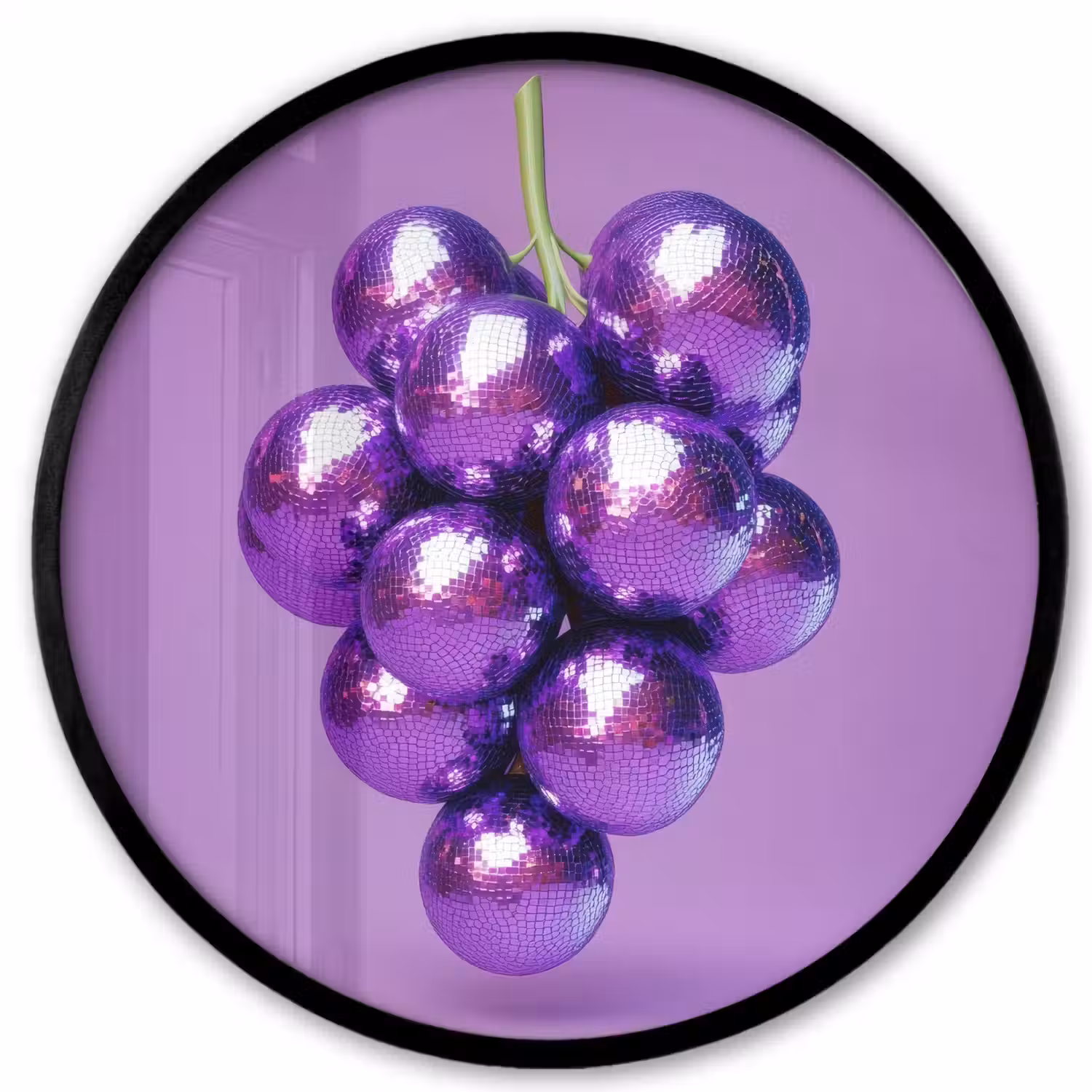 Druif - Disco - Glitter - Paars Fotolijst rond zonder passe partout klein -3d