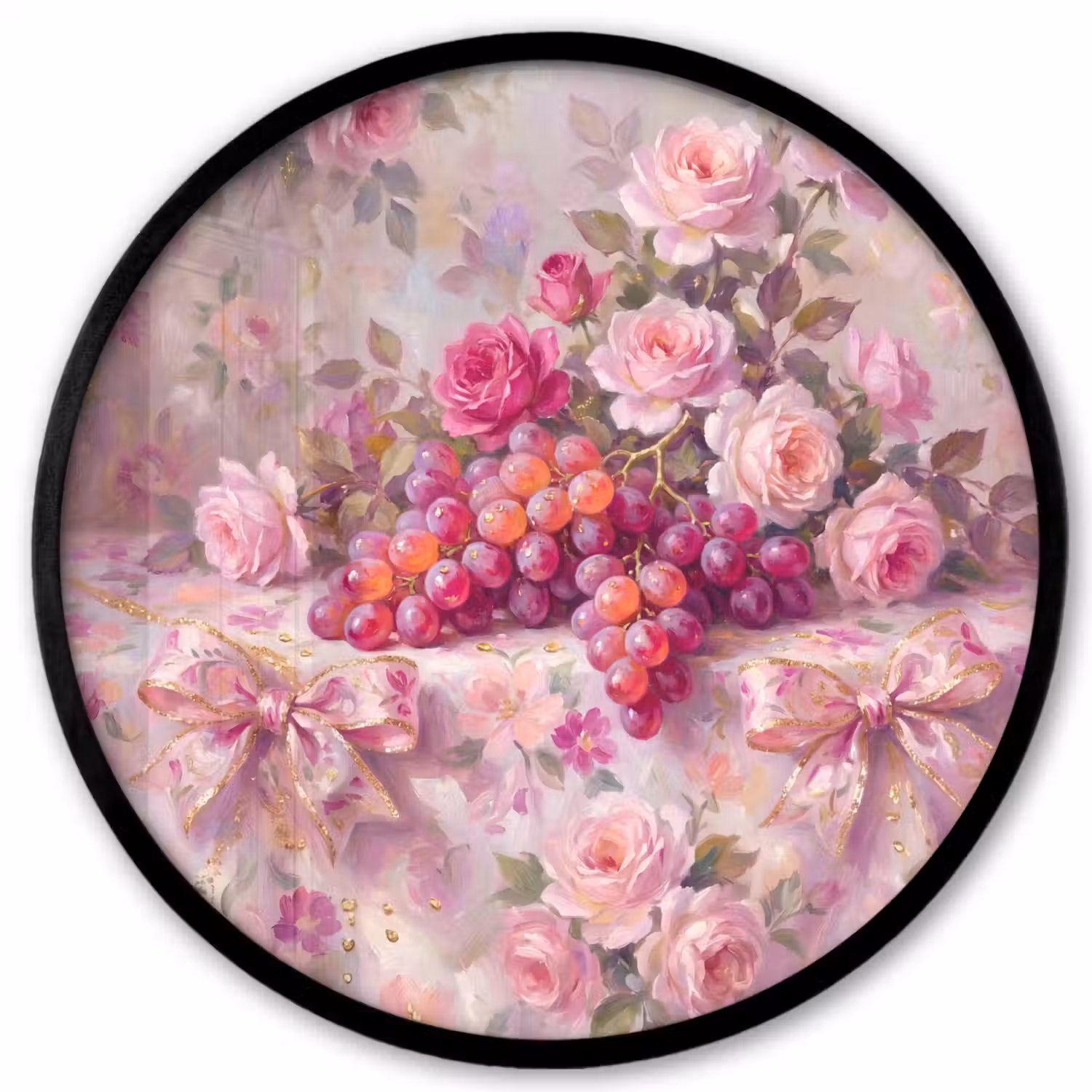 Eten - Bloemen - Stilleven - Roze - Goud Fotolijst rond zonder passe partout klein -3d