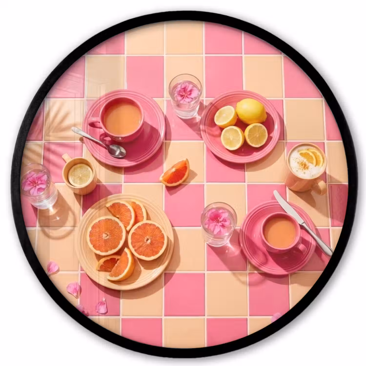 Eten - Citrusvruchten - Stillevens - Roze - Oranje Fotolijst rond zonder passe partout klein -3d