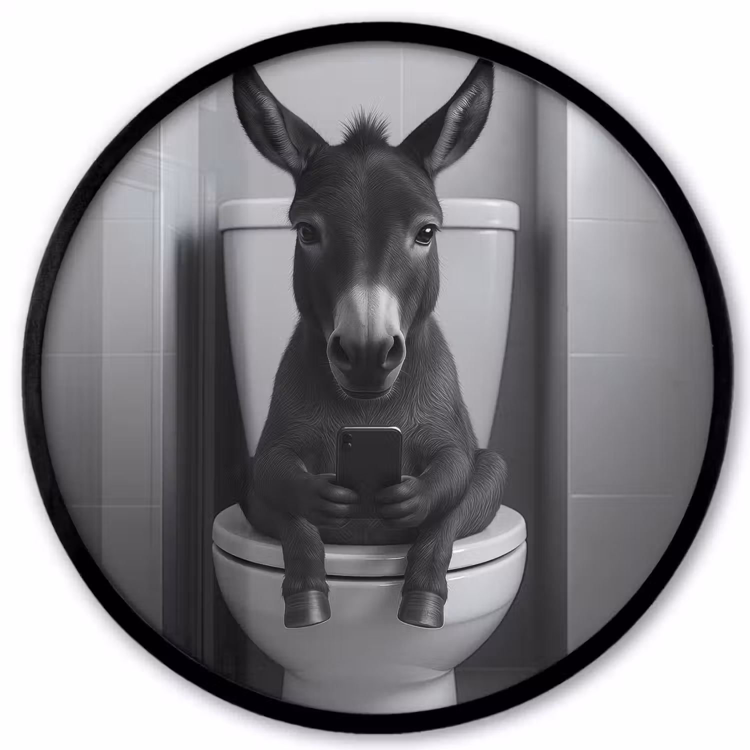 Ezel - Telefoon - Toilet - Zwart - Wit Fotolijst rond zonder passe partout klein -3d