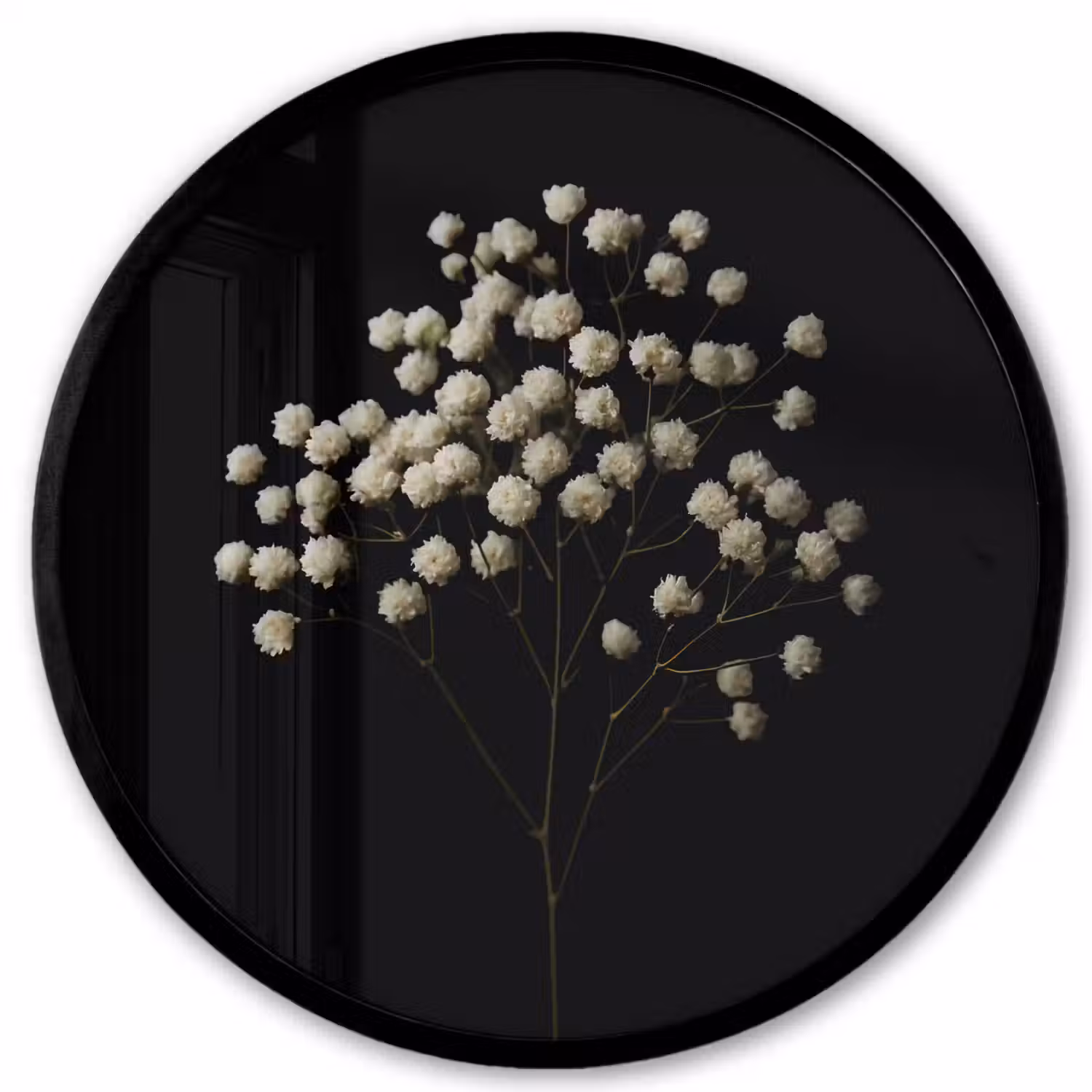 Gipskruid - Bloemetjes - Wit - Minimalistisch Fotolijst rond zonder passe partout klein -3d