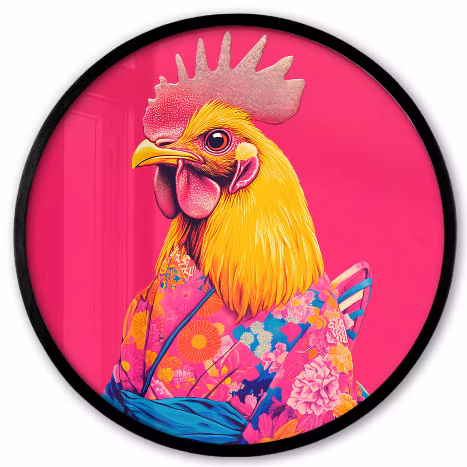 Haan - Kleurrijk - Kimono - Roze Fotolijst rond zonder passe partout klein -3d