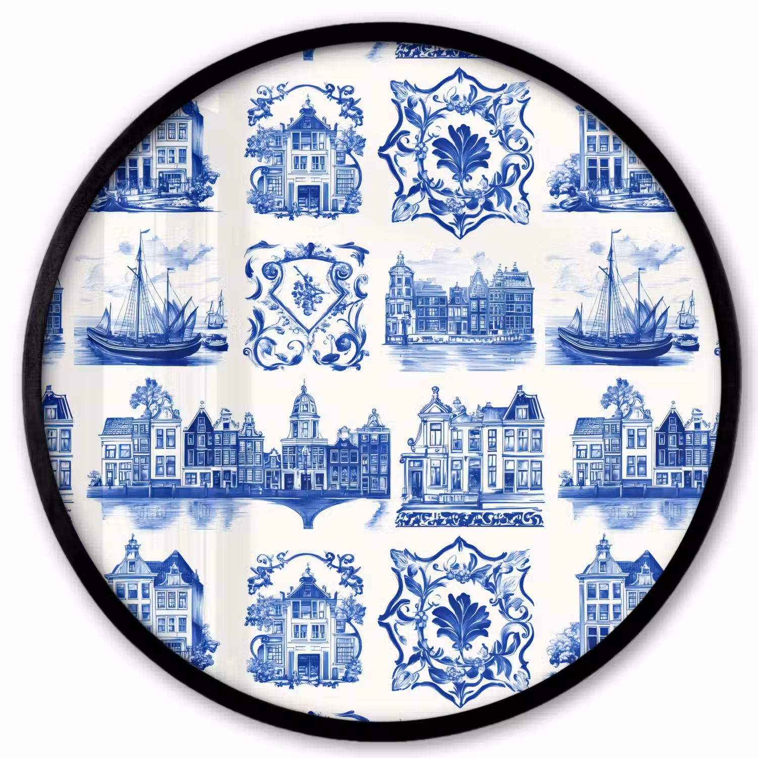 Huizen - Schepen - Blauw Fotolijst rond zonder passe partout klein 856 -3d