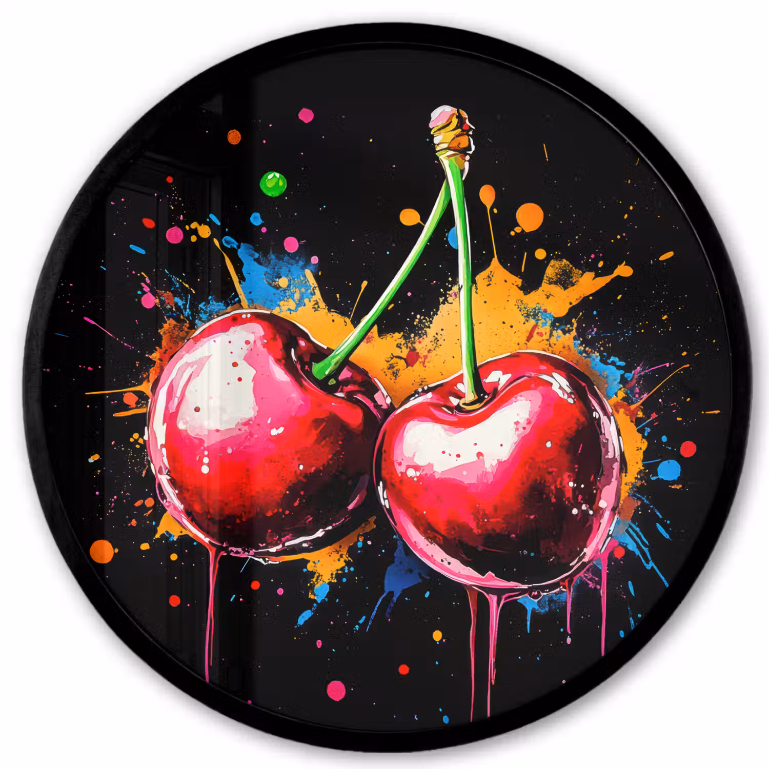 Kersen - Fruit - Graffiti - Verf - Abstract - Modern - Kleurrijk Fotolijst rond zonder passe partout klein -3d