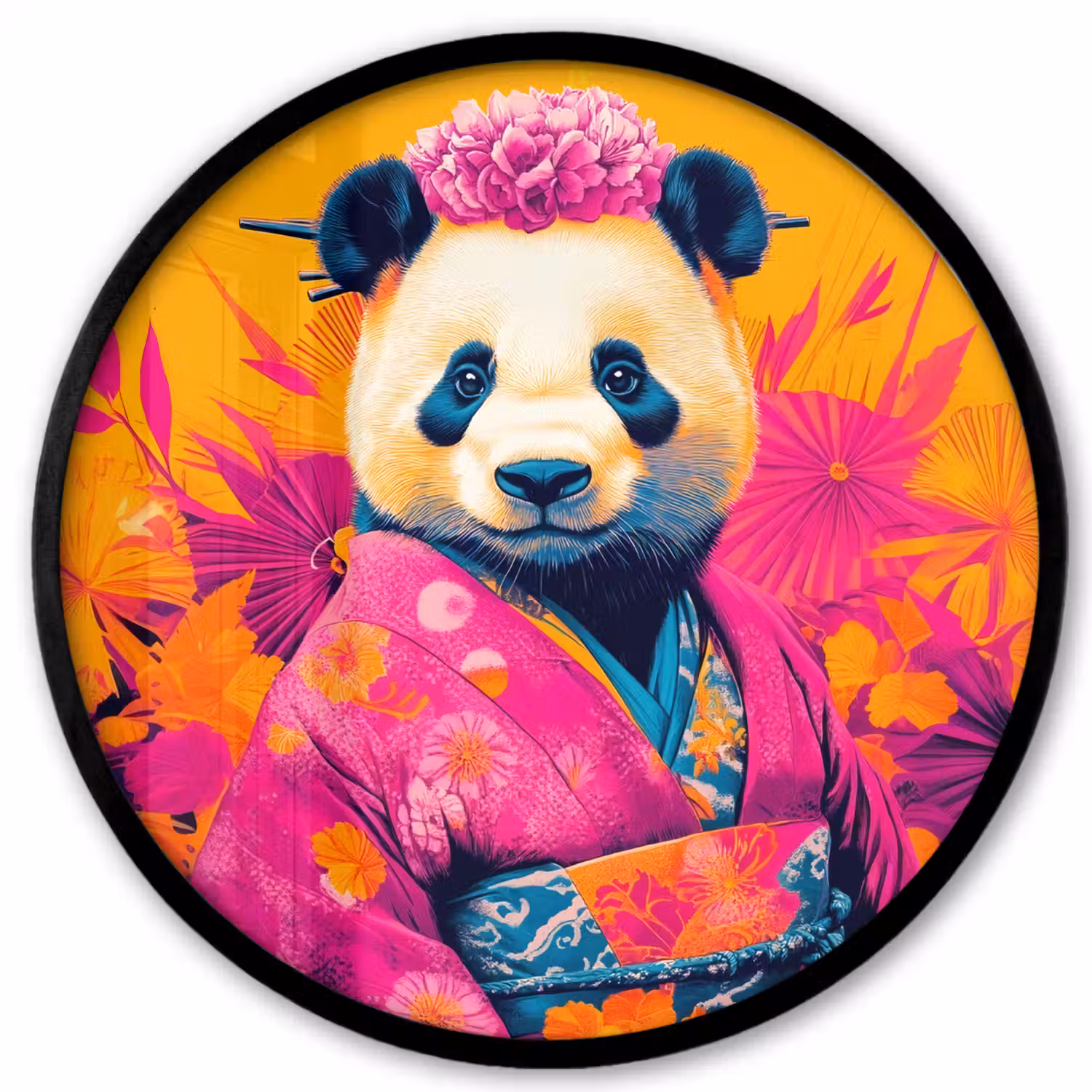Kimono - Roze - Panda - Bloemenkroon Fotolijst rond zonder passe partout klein -3d