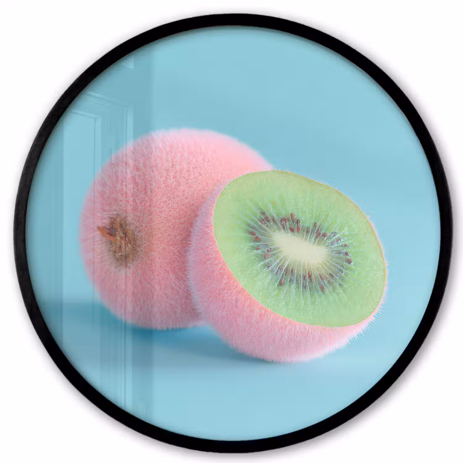 Kiwi - Blauw - Surrealistisch Fotolijst rond zonder passe partout klein -3d