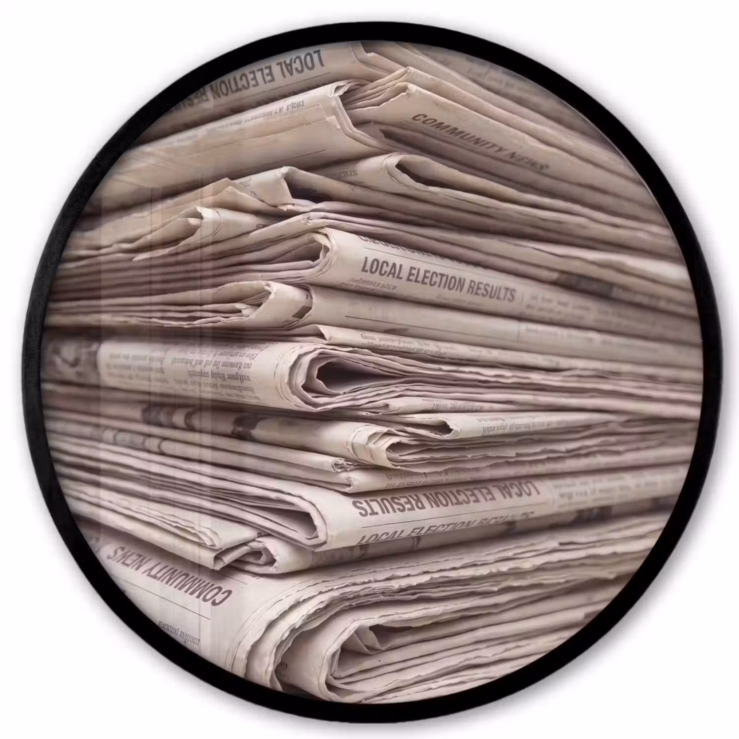 Kranten - Stapel - Nieuws - Vintage - Beige Fotolijst rond zonder passe partout klein -3d