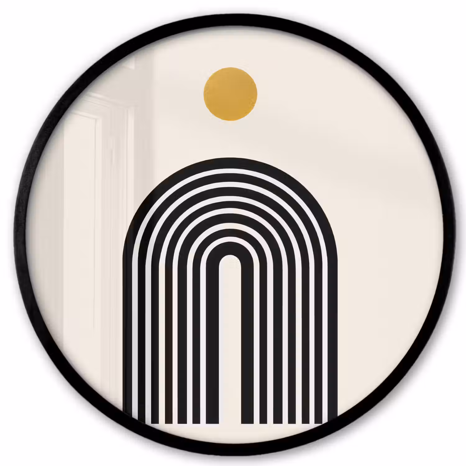 Minimalistisch - Zwarte boog - Gouden cirkel Fotolijst rond zonder passe partout klein -3d