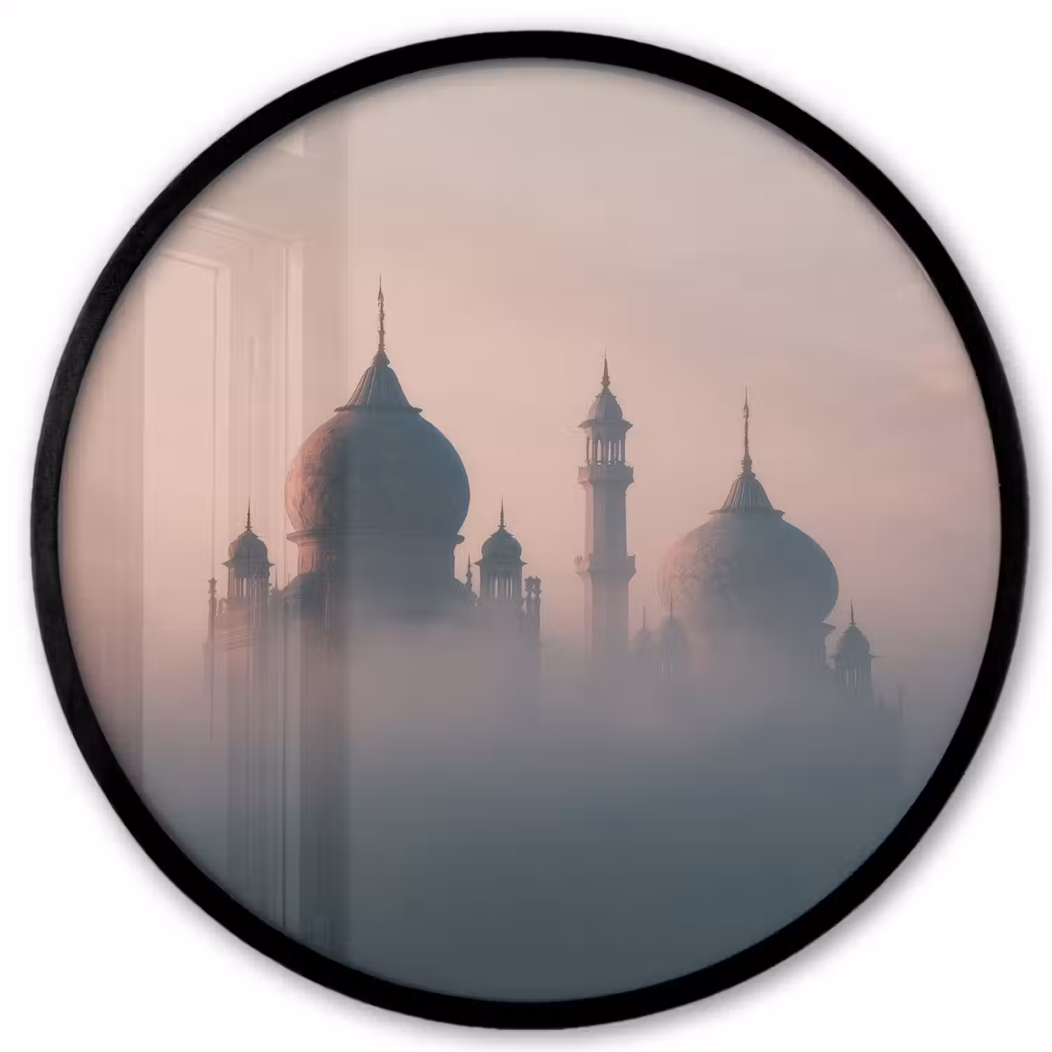 Moskee - Minaretten - mist - Islamitisch Fotolijst rond zonder passe partout klein -3d