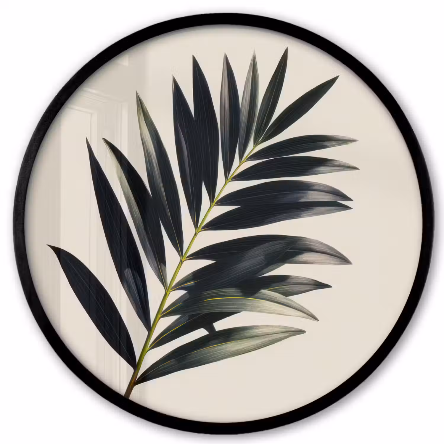 Palmblad - Subtiel - Groen - beige Fotolijst rond zonder passe partout klein -3d