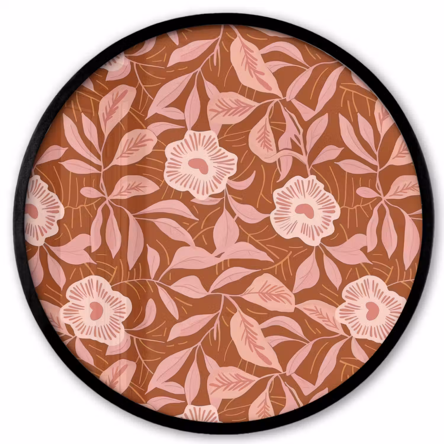 Patroon - Bladeren - Terracotta Fotolijst rond zonder passe partout klein 856 -3d