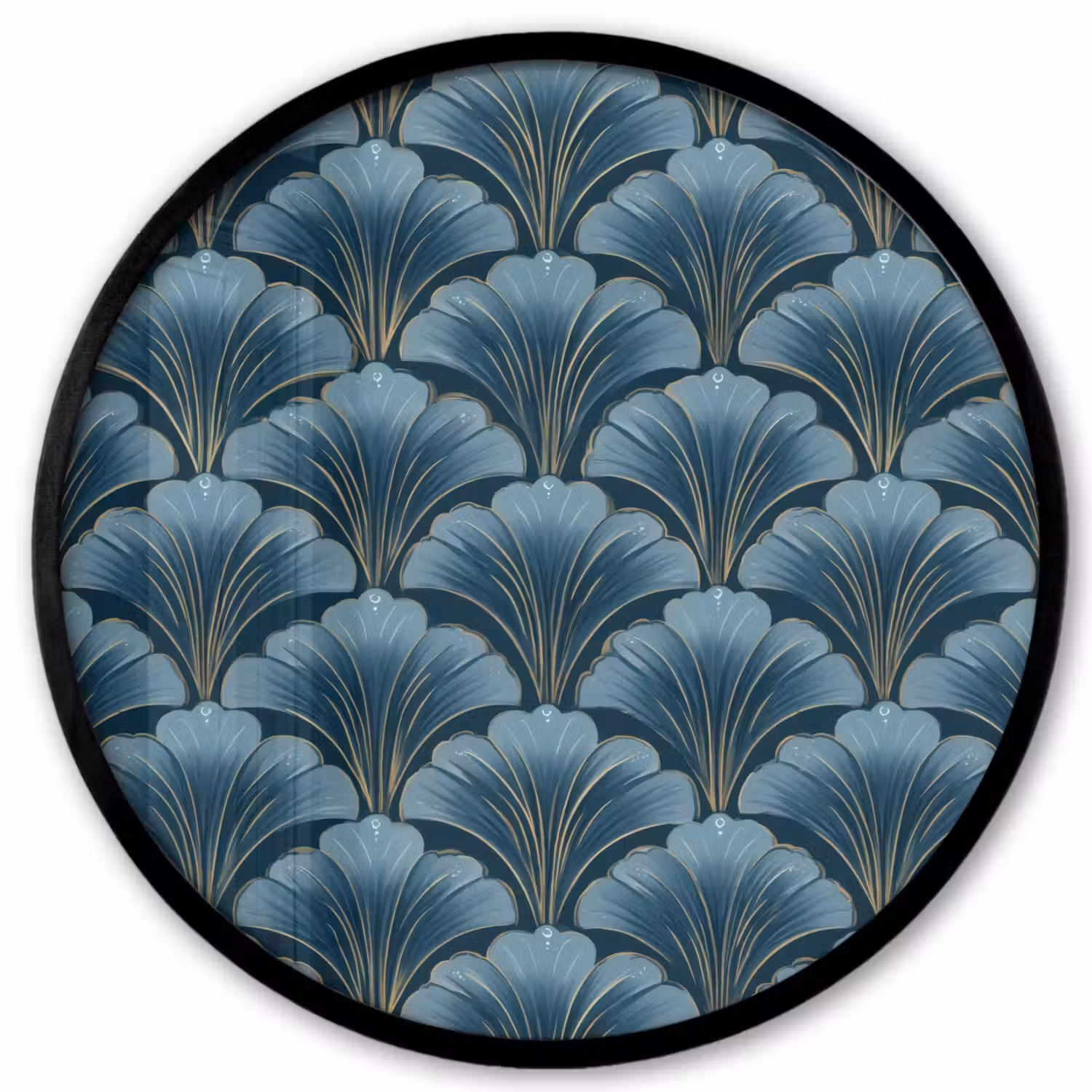 Patroon - Ginkgoblad - Blauw Fotolijst rond zonder passe partout klein 856 -3d