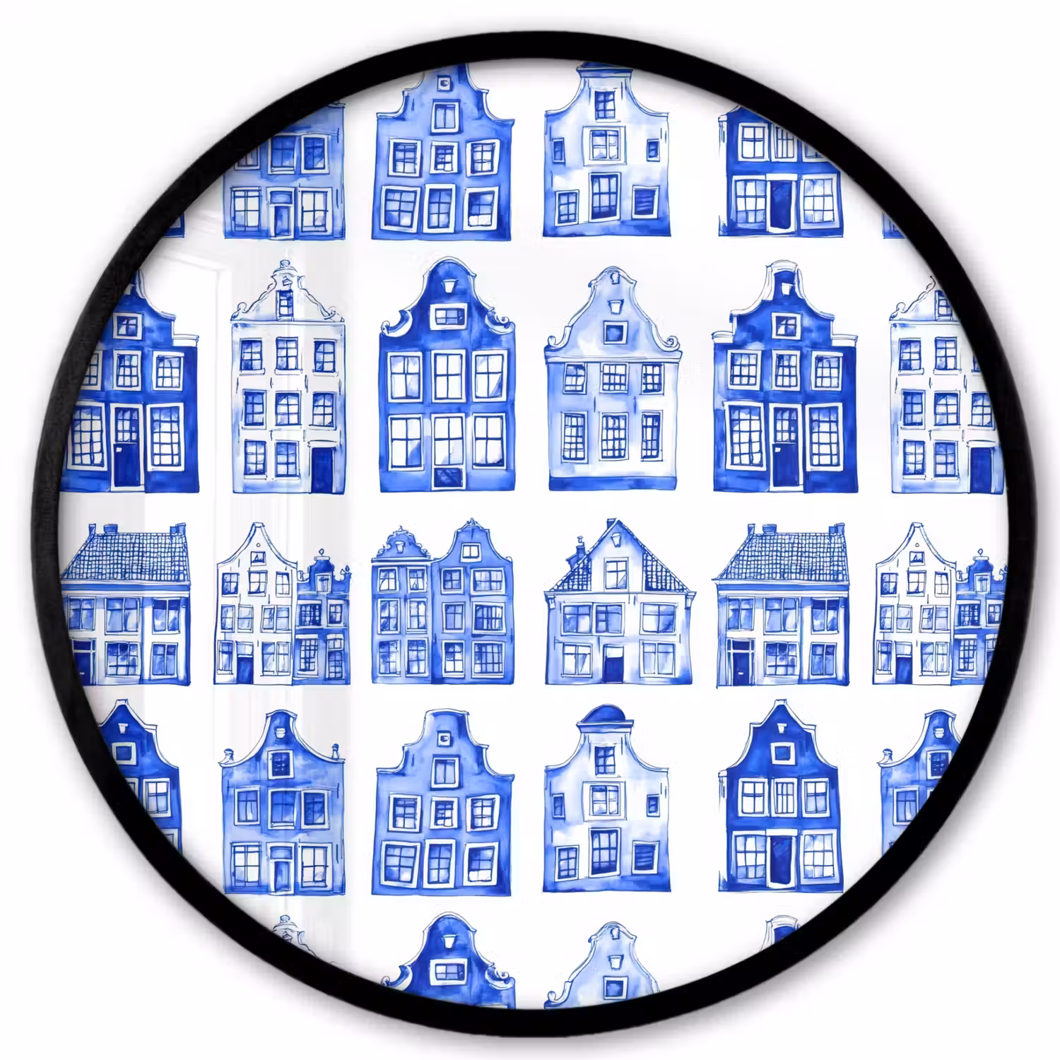Patroon - Huizen - Blauw Fotolijst rond zonder passe partout klein 856 -3d