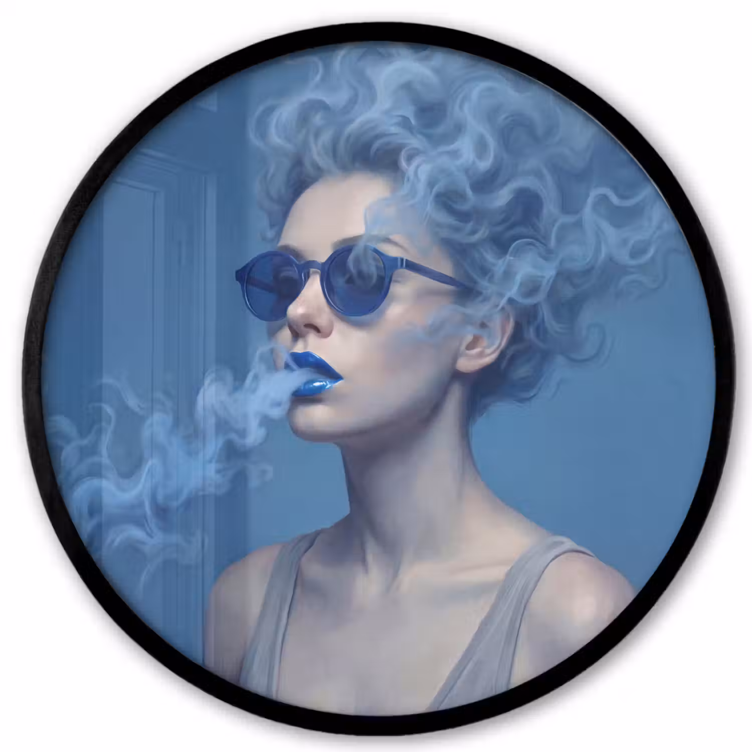Portret - Zonnebril - Rook - Abstract - Blauw Fotolijst rond zonder passe partout klein -3d