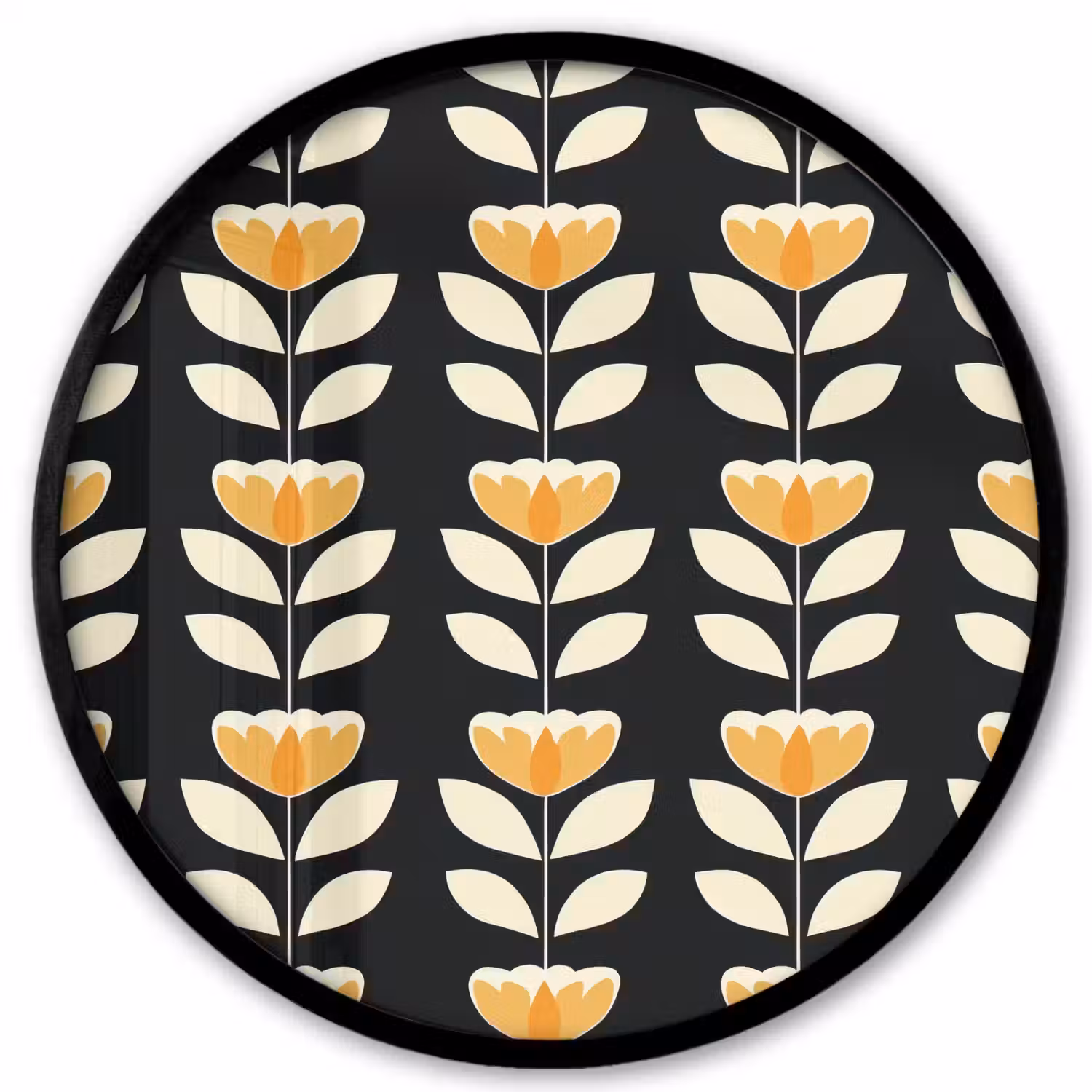 Retro - Bloem - Zwart - Okergeel Fotolijst rond zonder passe partout klein 856 -3d