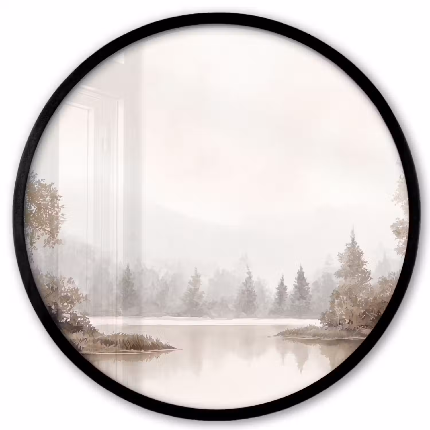 Rivierlandschap - Minimalistisch - Aardetinten Fotolijst rond zonder passe partout klein -3d