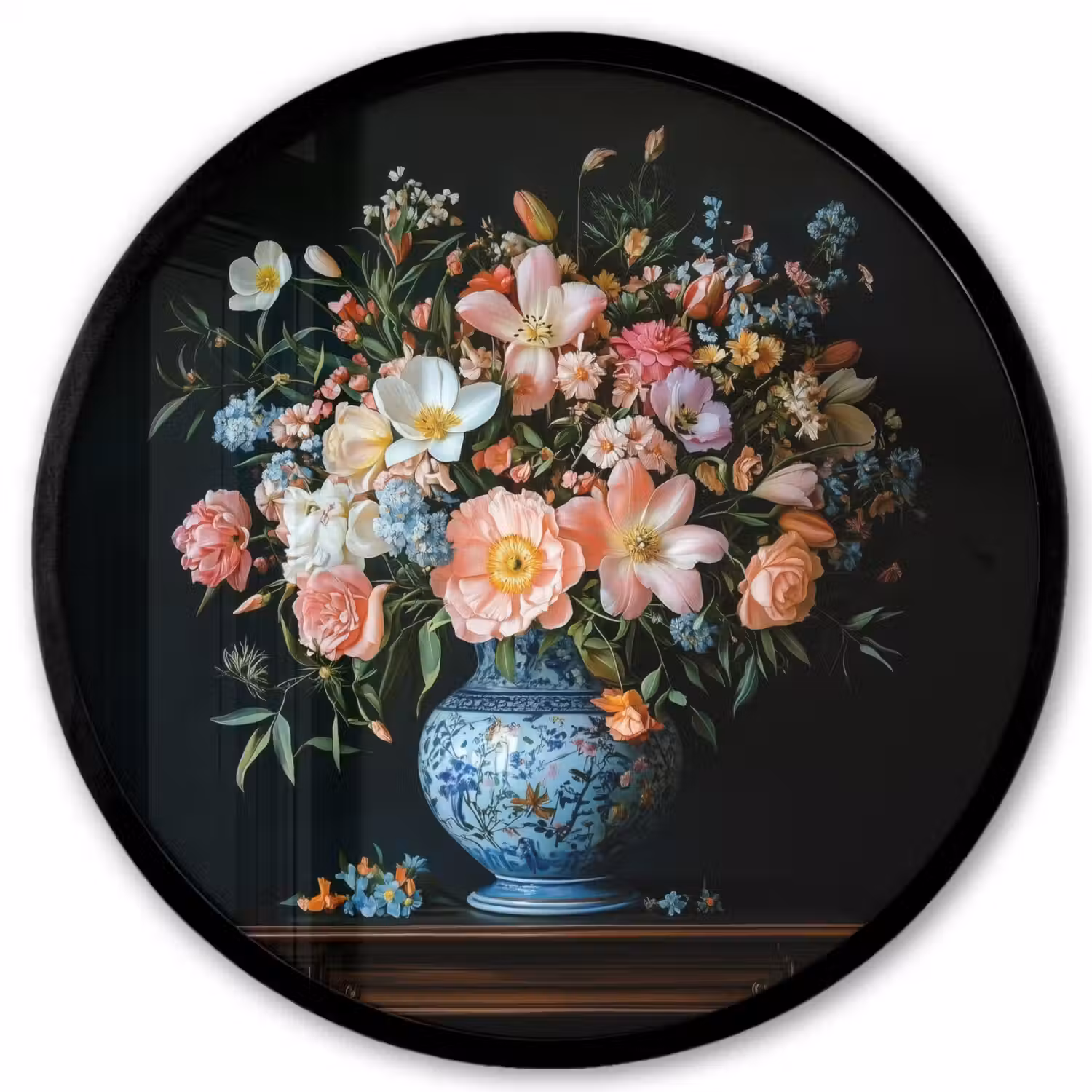 Roze - Bloemen - Vaas - Kleuren Fotolijst rond zonder passe partout klein -3d