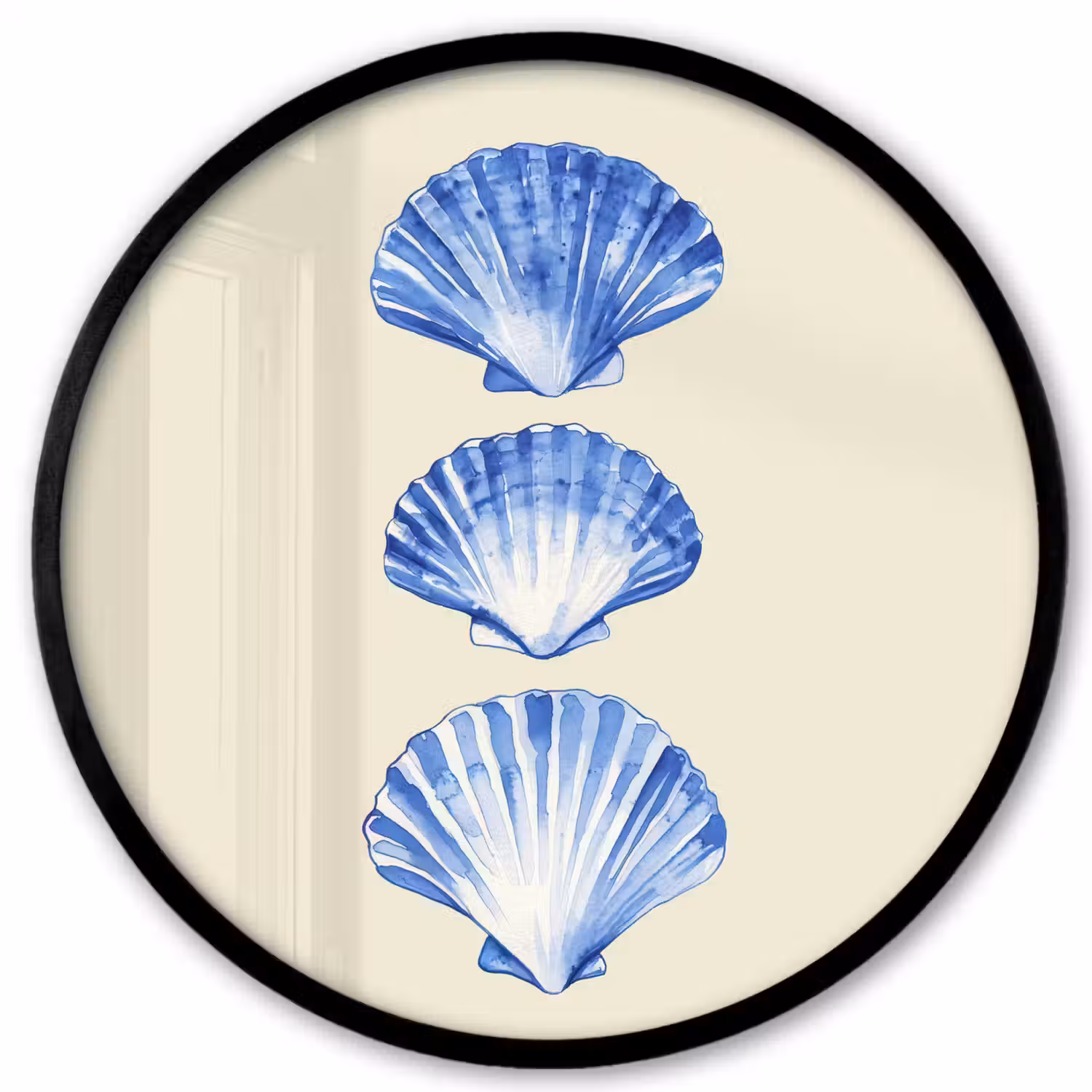 Schelpen - Blauw - Beige Fotolijst rond zonder passe partout klein -3d