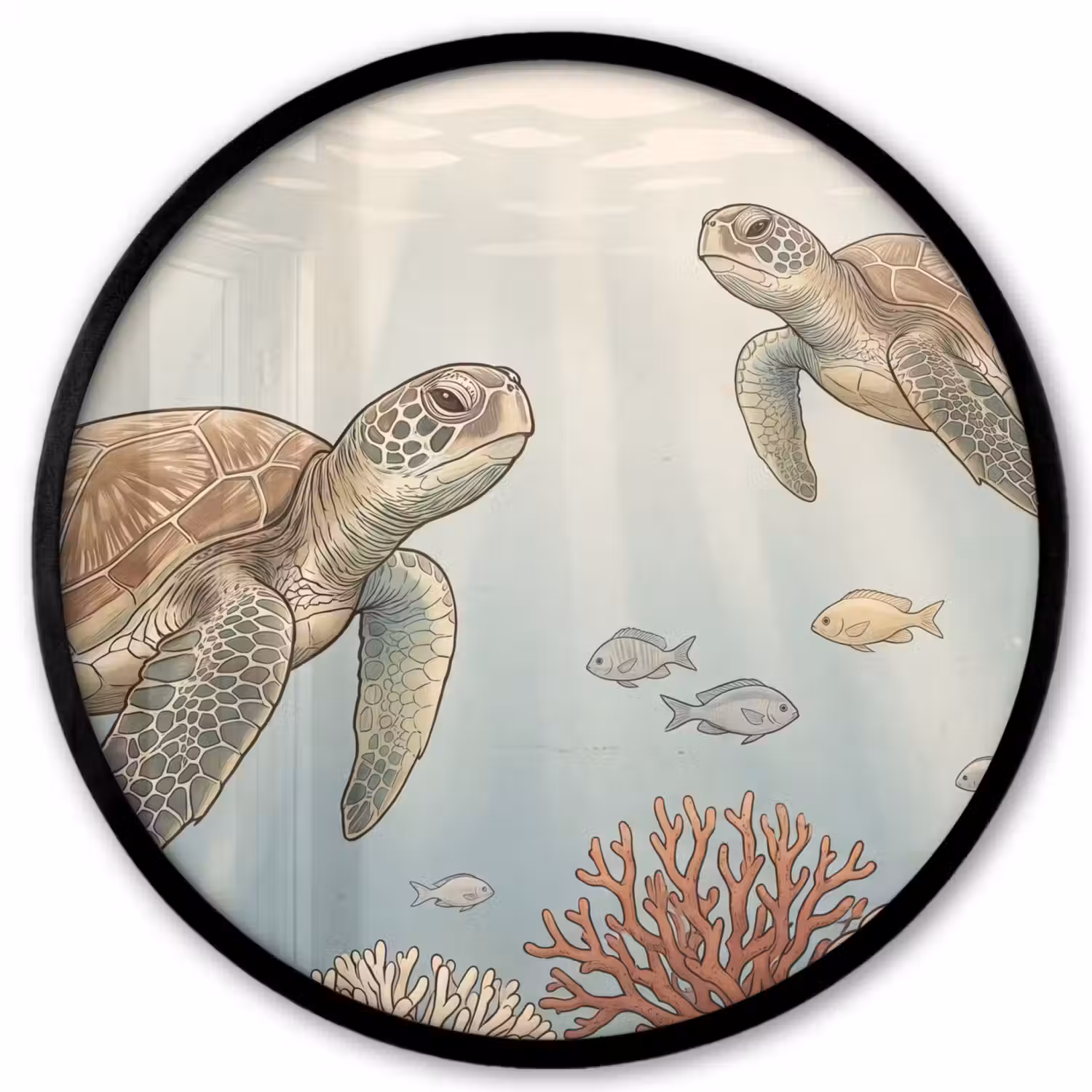 Schildpad - Onderwater - Natuur - Illustratie Fotolijst rond zonder passe partout klein -3d