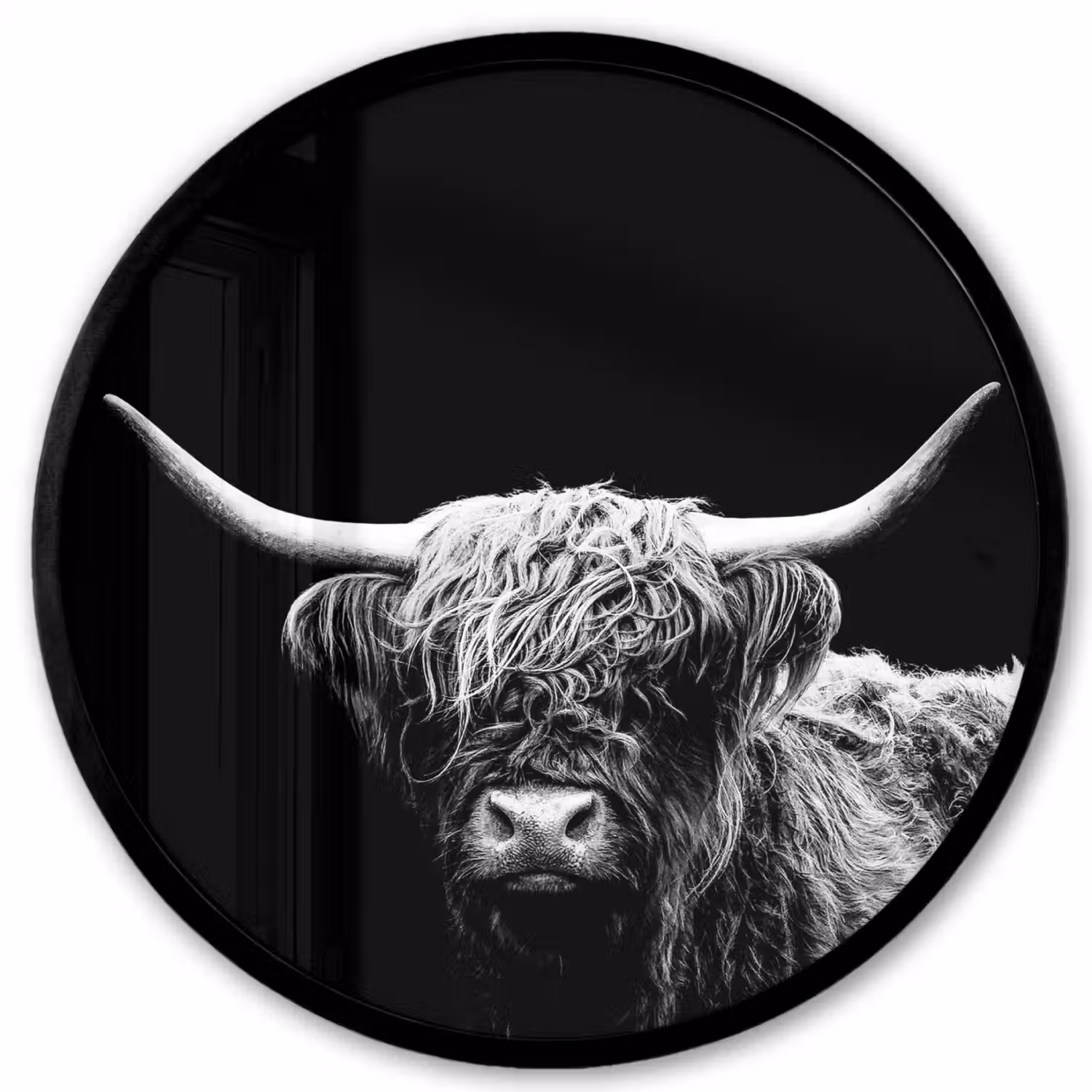 Schotse Hooglander - Koe - Zwart - Wit - Dieren Fotolijst rond zonder passe partout klein -3d
