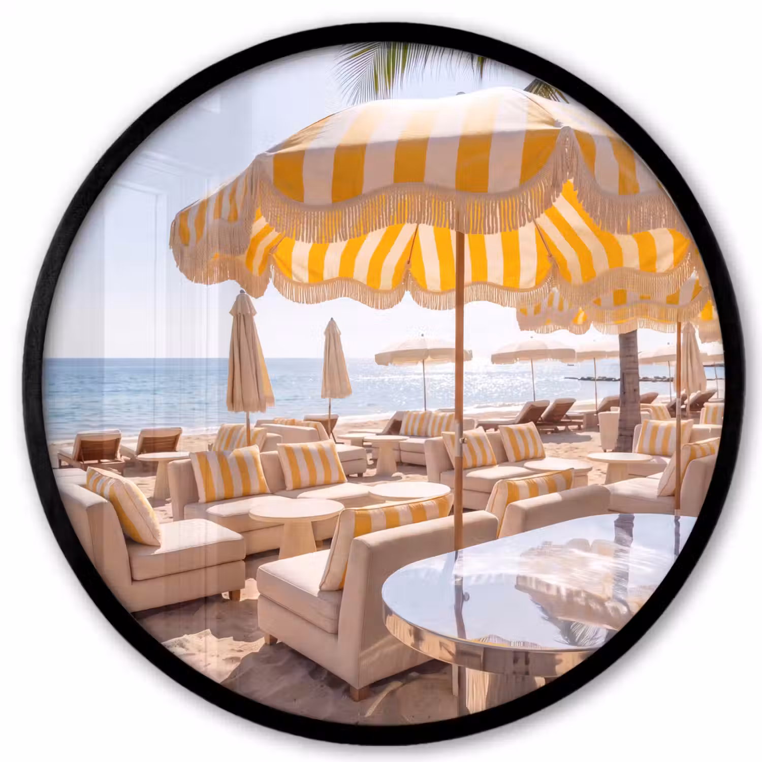 Strand - Ligbedden - Vakantie - Modern - Geel Fotolijst rond zonder passe partout klein -3d