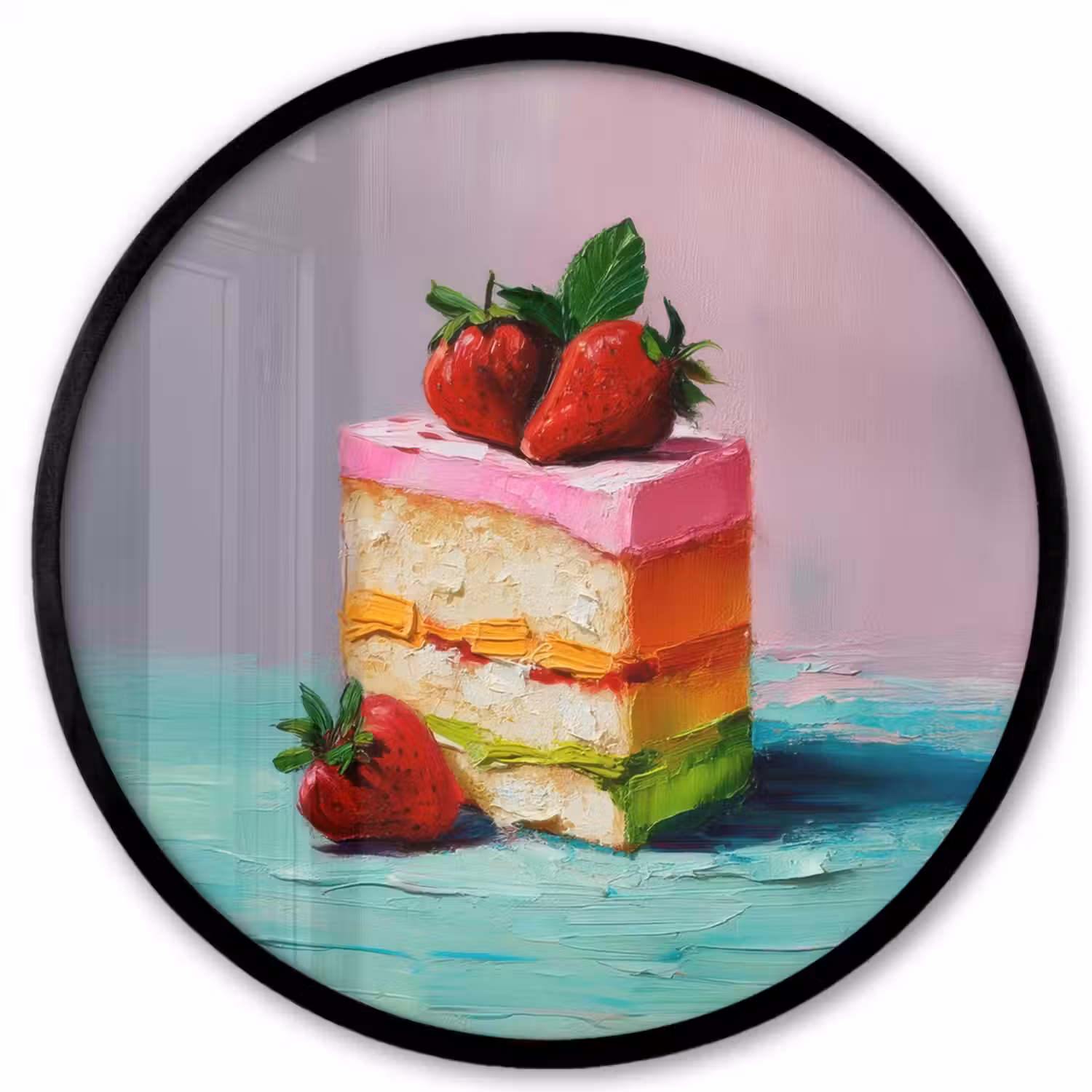 Taartje - Aardbeien - Glazuur - Kleurrijk Fotolijst rond zonder passe partout klein -3d