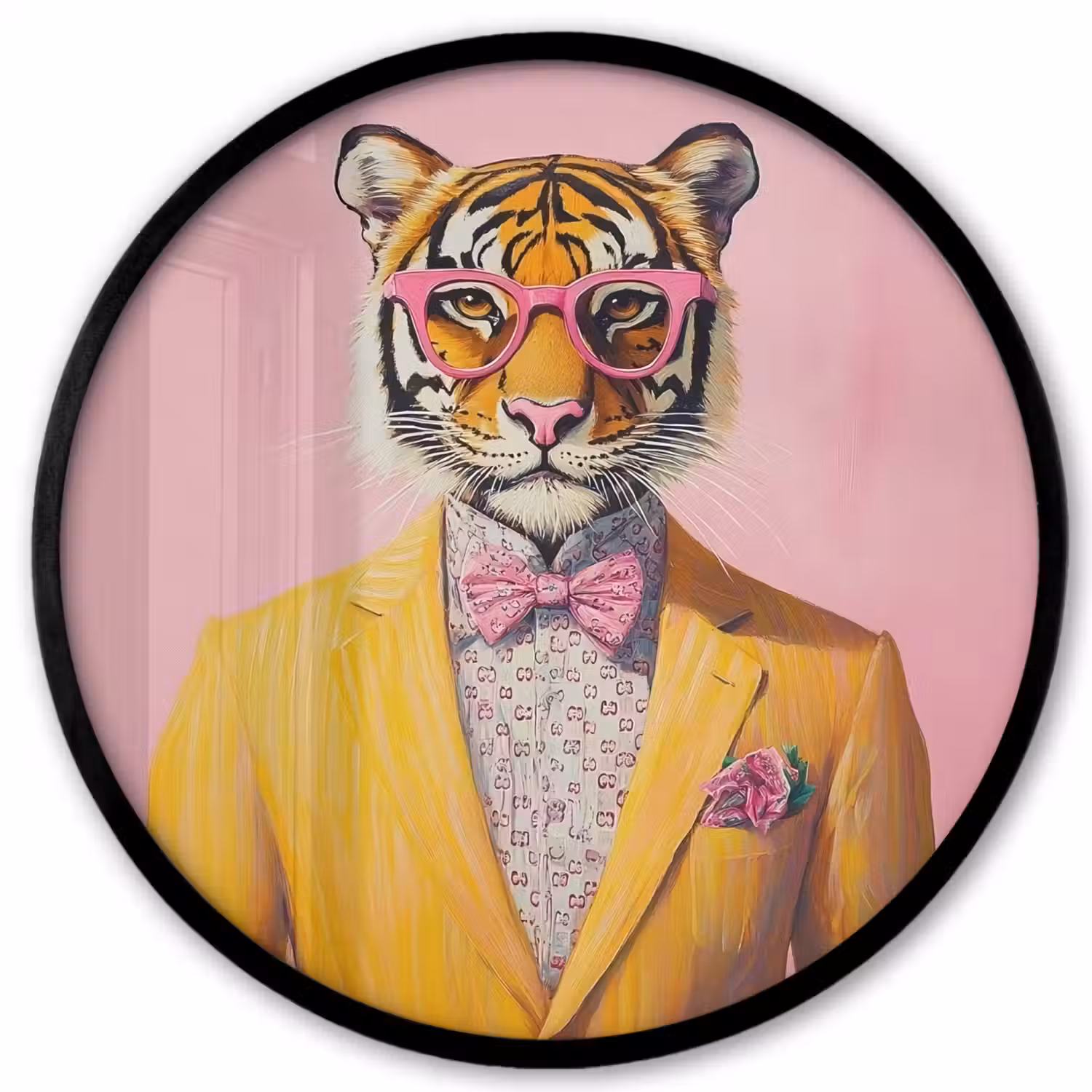 Tijger - Bril - Geel - Jasje Fotolijst rond zonder passe partout klein -3d