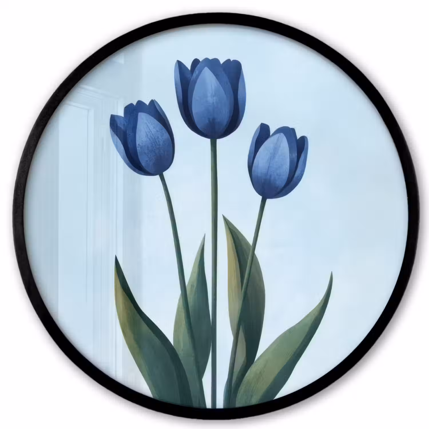 Tulpen - Blauw - Bladeren Fotolijst rond zonder passe partout klein -3d
