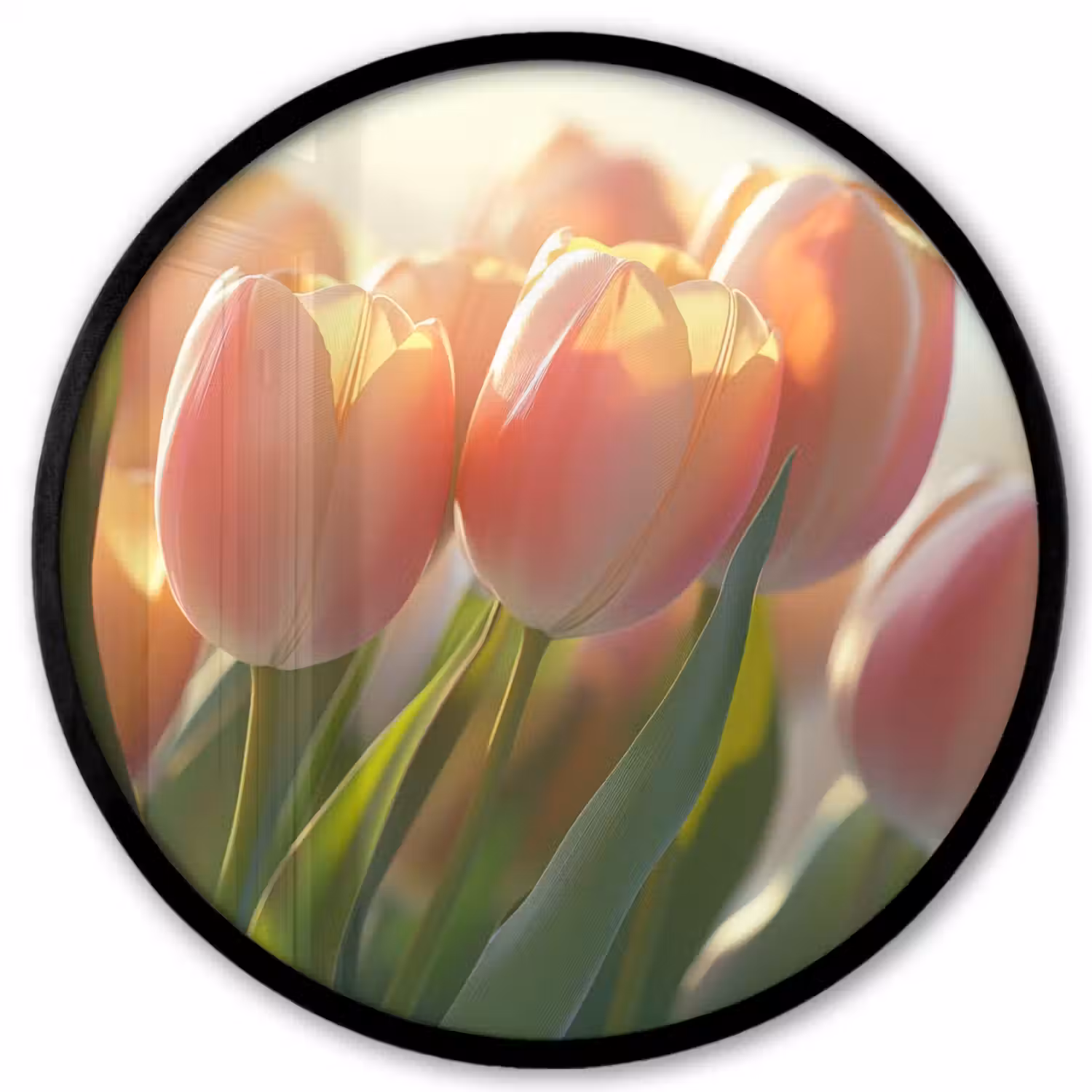 Tulpen - Roze - Zonnestralen Fotolijst rond zonder passe partout klein -3d
