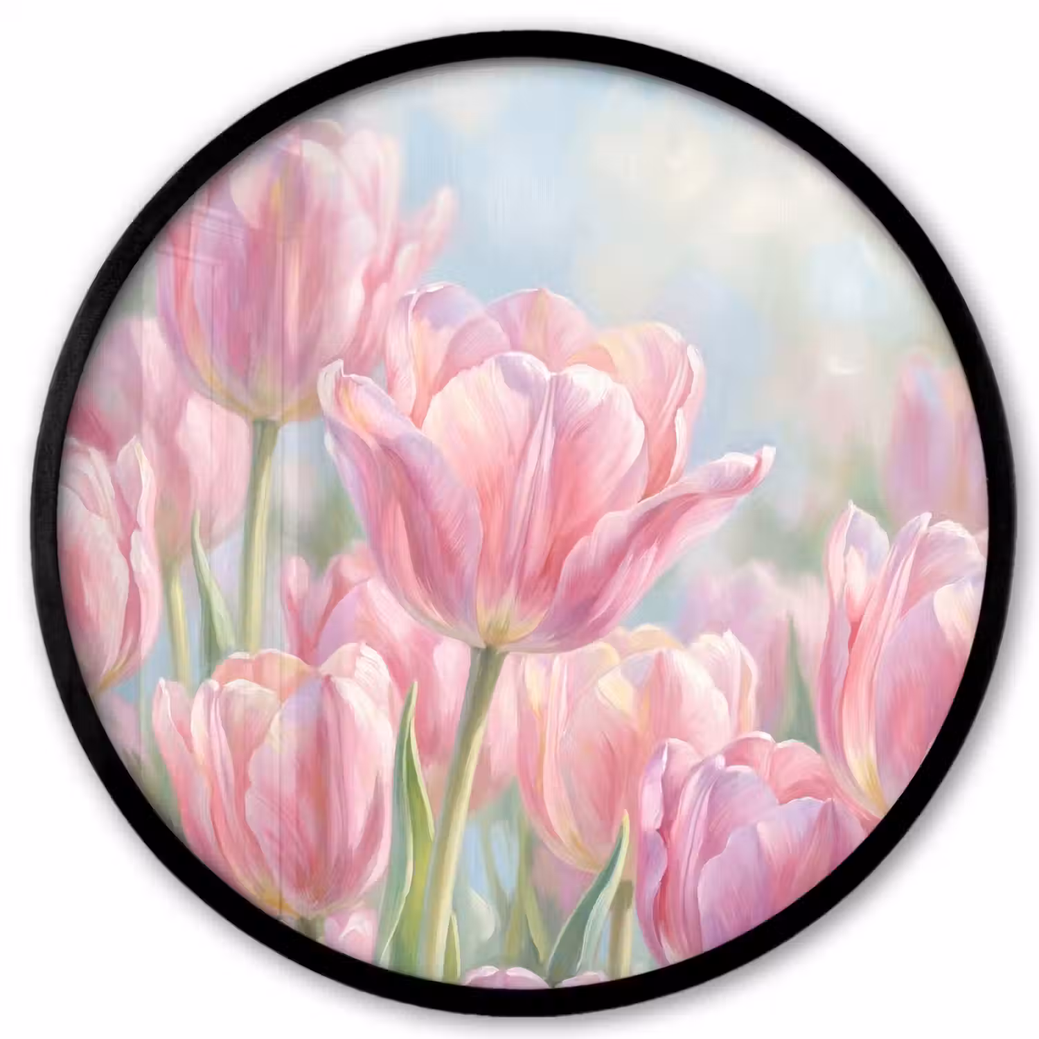 Tulpen - Veld - Lente - Roze Fotolijst rond zonder passe partout klein -3d