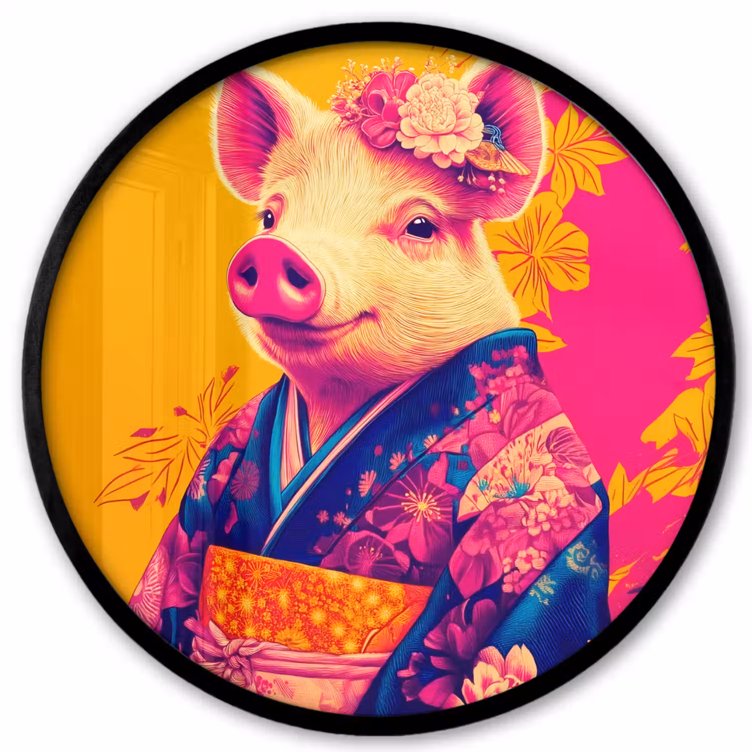 Varken - Bloemkroon - Kimono - Abstract Fotolijst rond zonder passe partout klein -3d