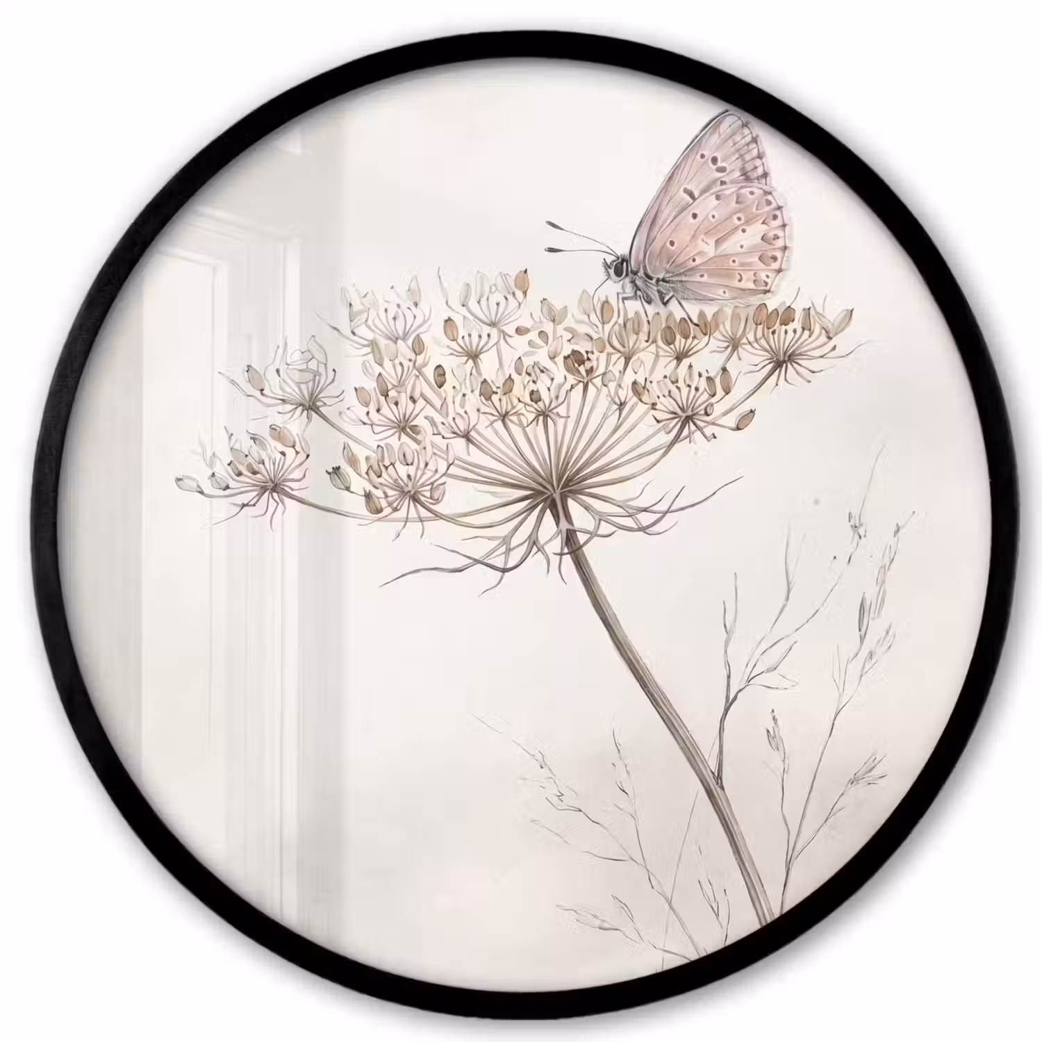 Vlinder - Bloem -Natuur - Beige Fotolijst rond zonder passe partout klein -3d