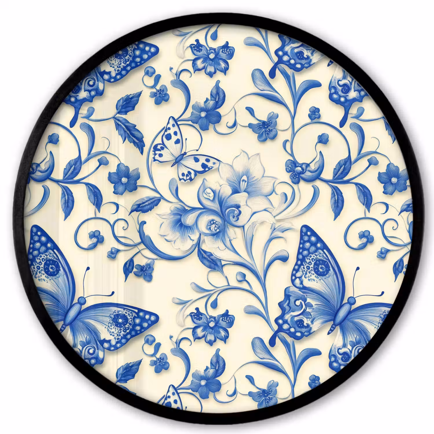 Vlinders - Bloemen - Blauw - Botanisch Fotolijst rond zonder passe partout klein 856 -3d
