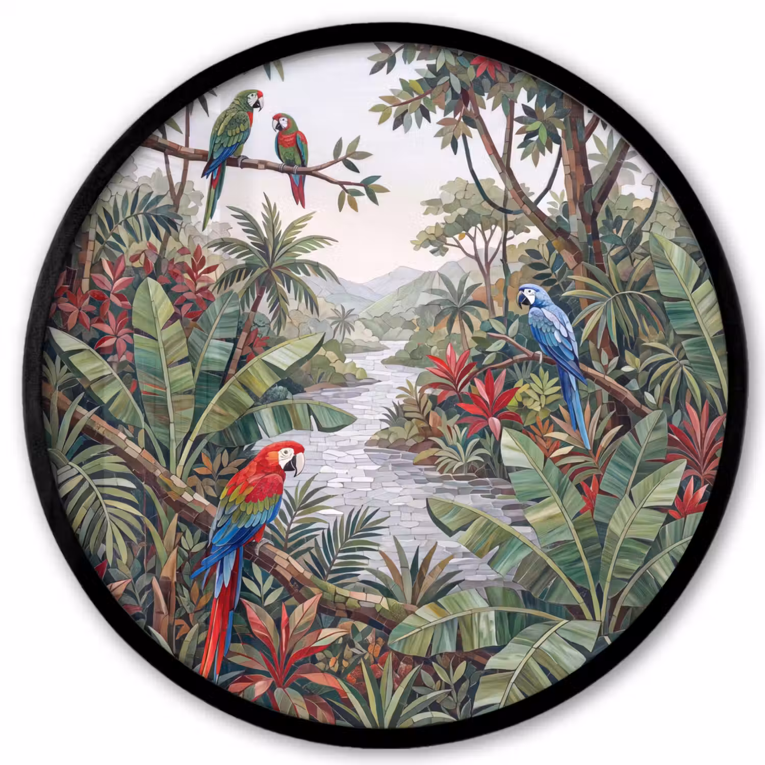 Vogel - Jungle - Natuur - Mozaïek - Groen Fotolijst rond zonder passe partout klein -3d